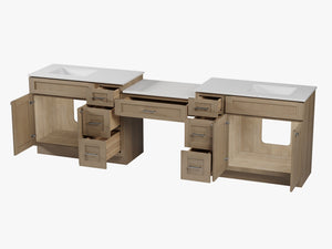 114'' Double Bathroom Vanity with Quartz Top, 7 Drawers