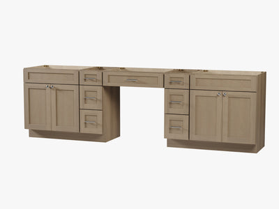 [color:Natural Oak] 114 Double Bathroom Vanity Base Only With 7 Drawers - Natural Oak finish view