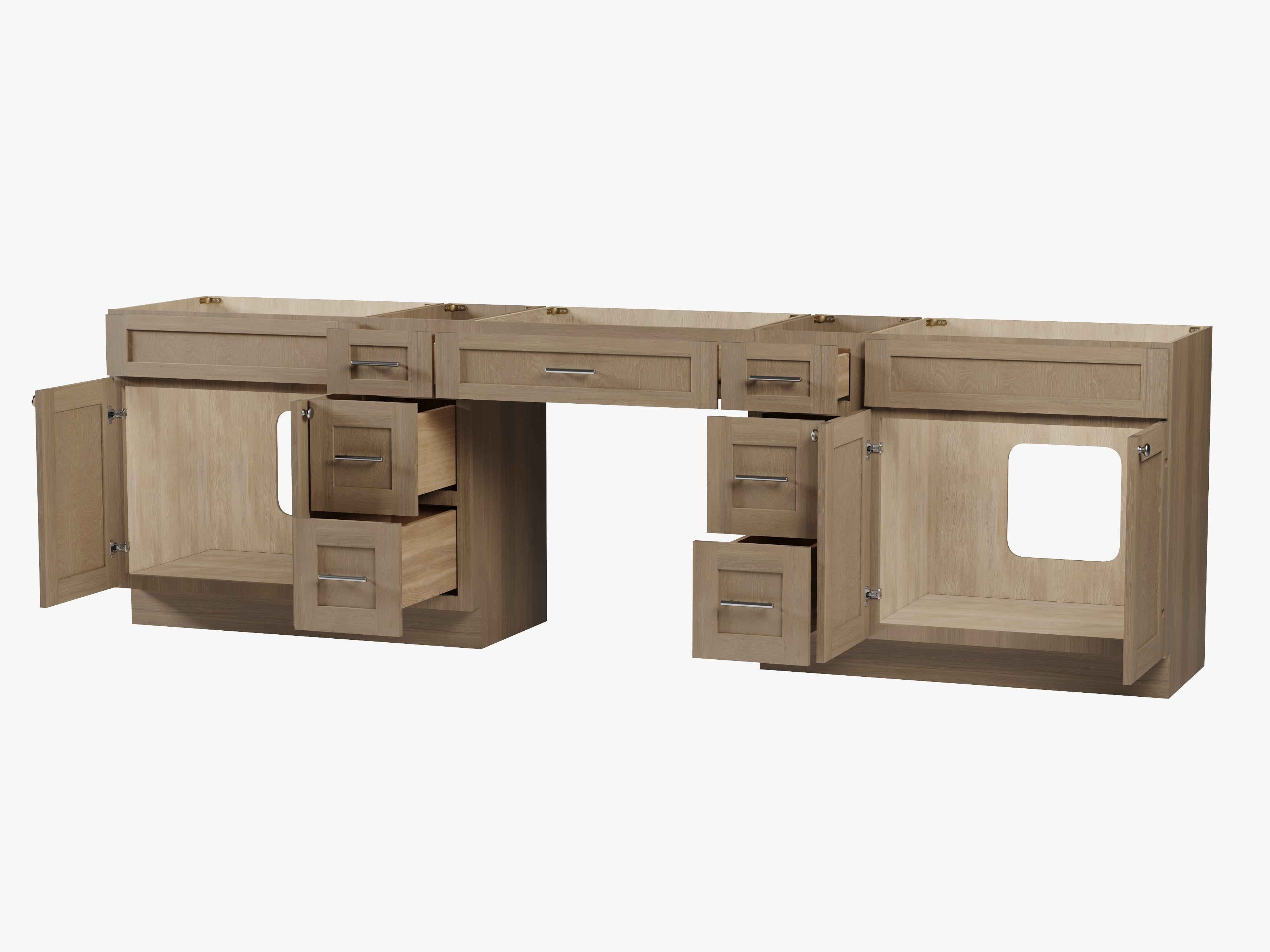 114 Double Bathroom Vanity Base Only With 7 Drawers