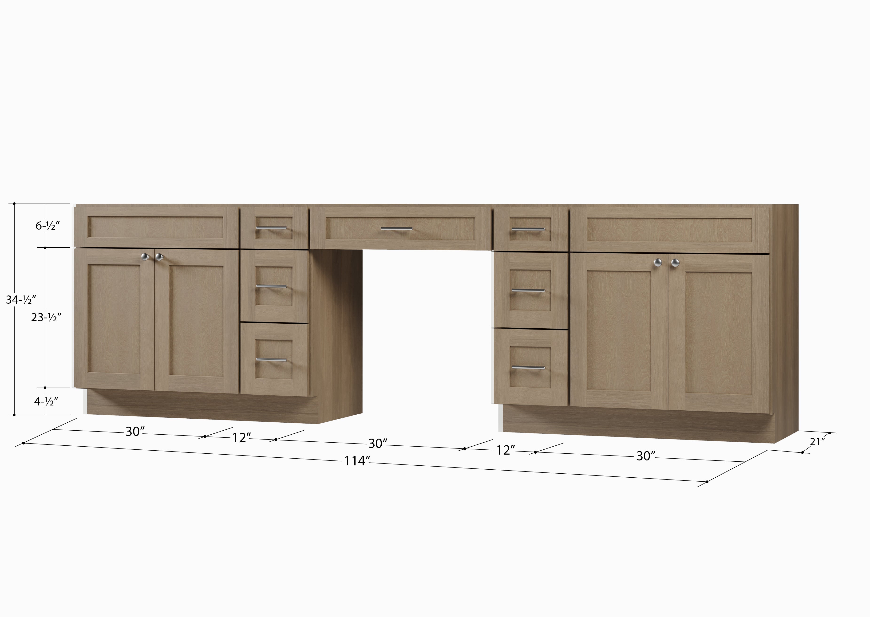 114 Double Bathroom Vanity Base Only With 7 Drawers