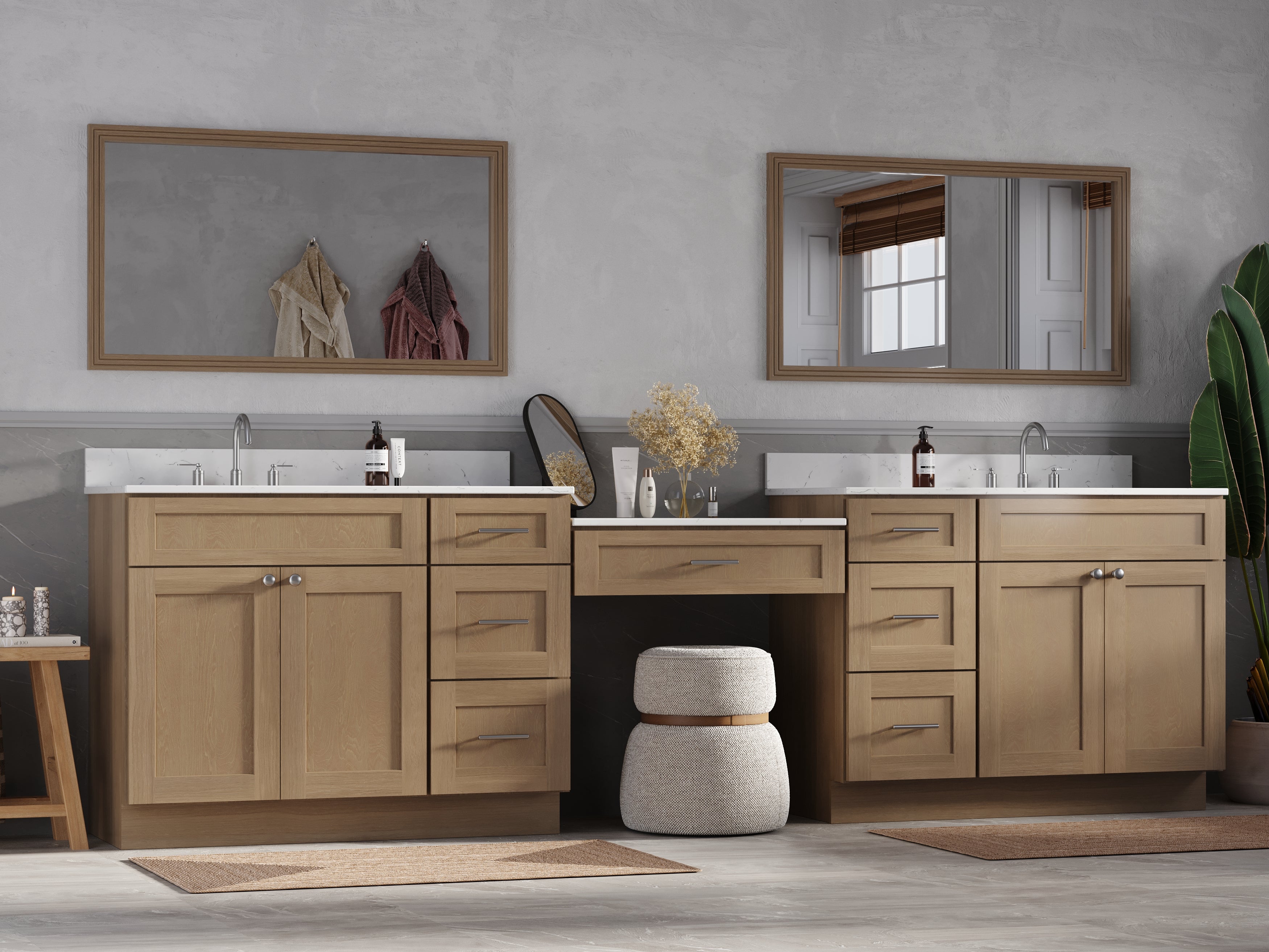 Disar 132'' Double Bathroom Vanity Desk With Carrara Quartz Top, 7 Drawers