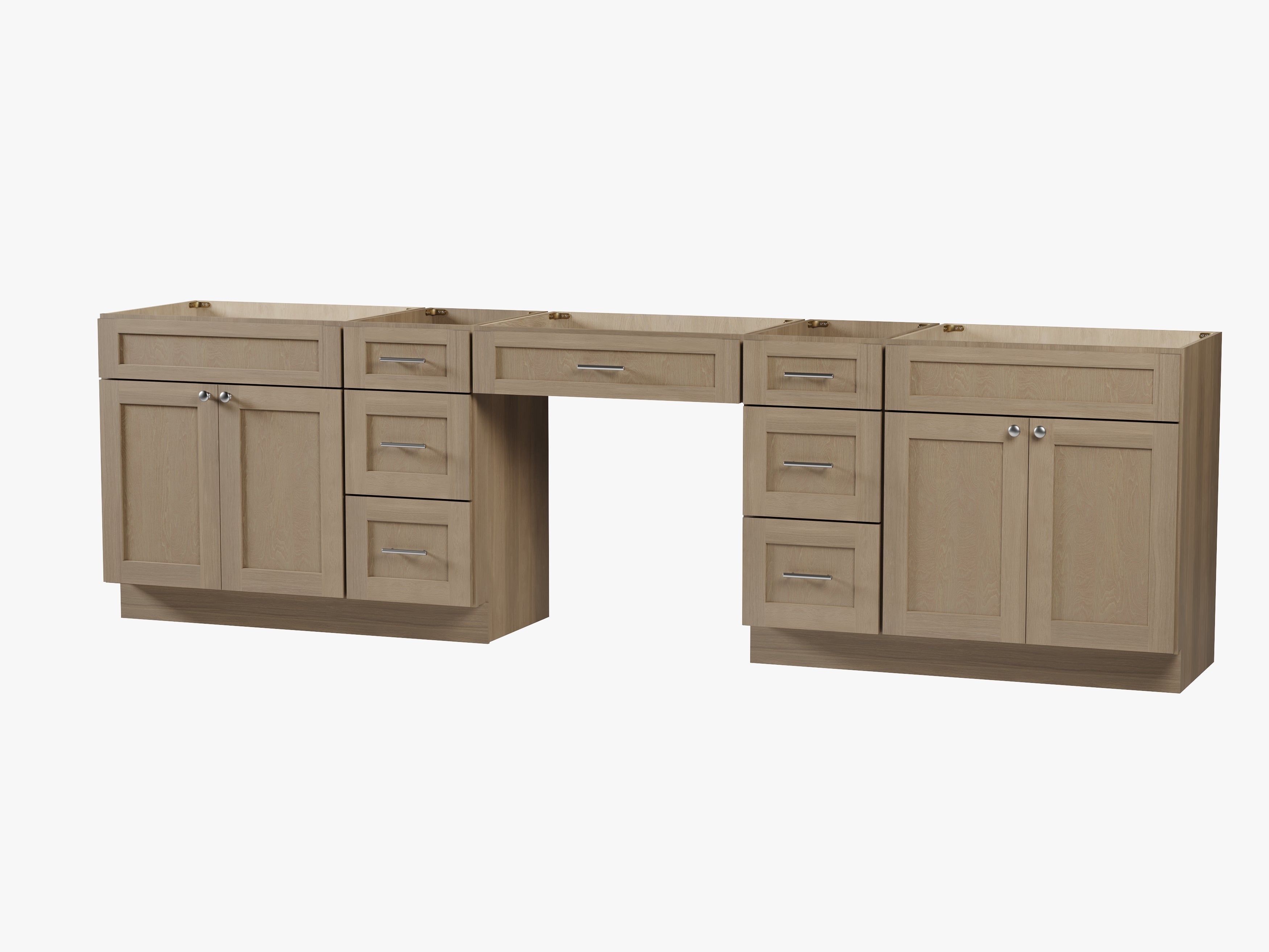 120" Double Bathroom Vanity Base Only With 7 Drawers