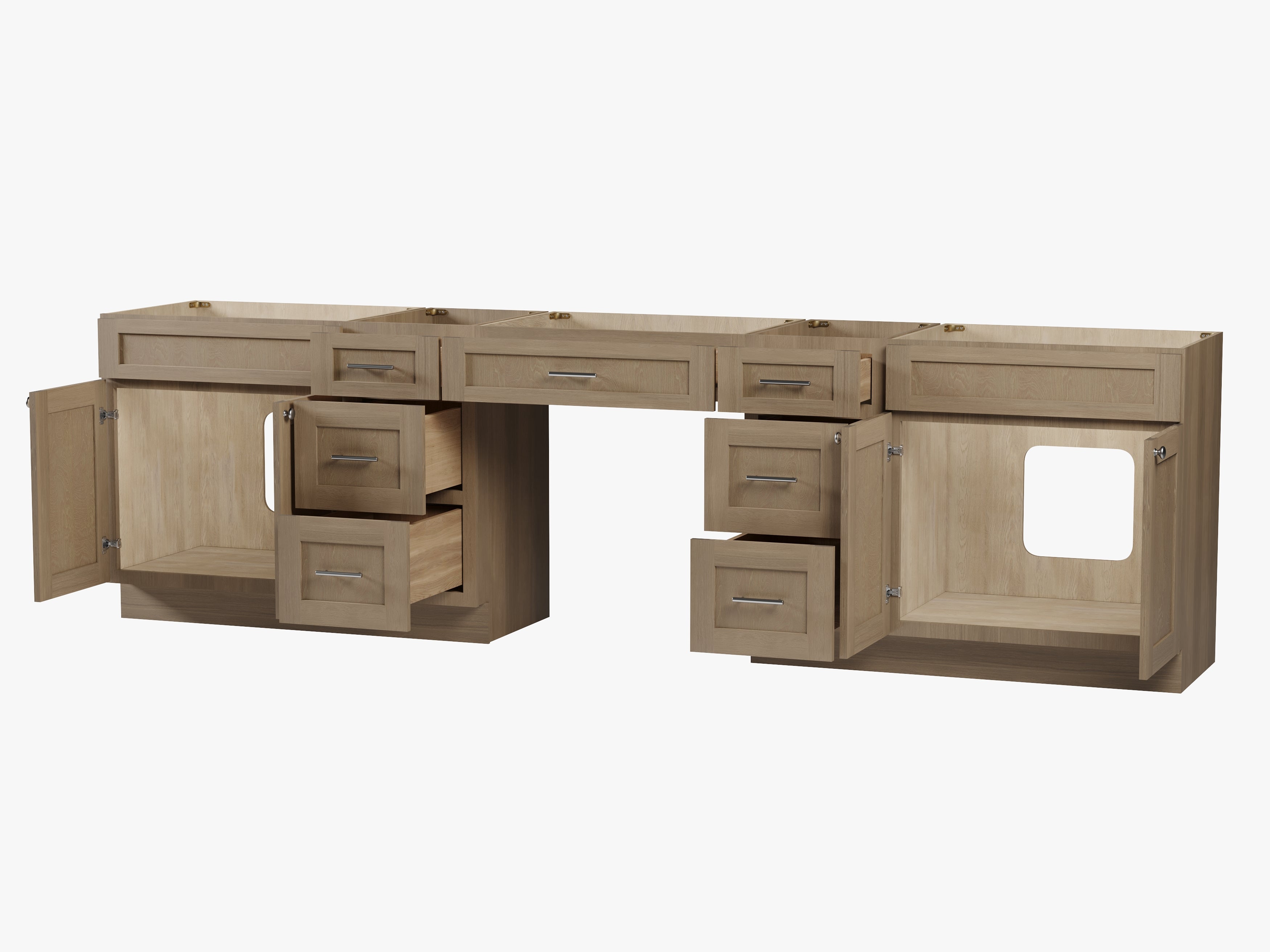 120" Double Bathroom Vanity Base Only With 7 Drawers