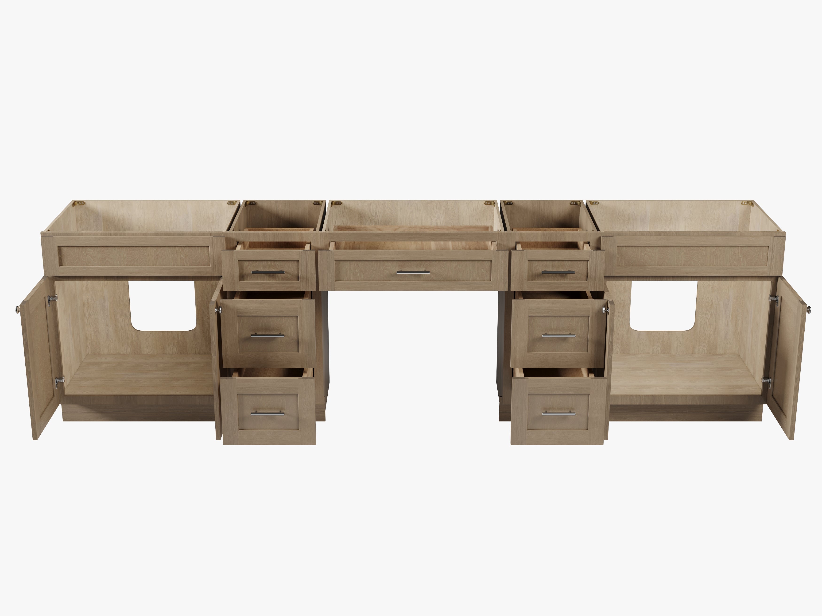 120" Double Bathroom Vanity Base Only With 7 Drawers