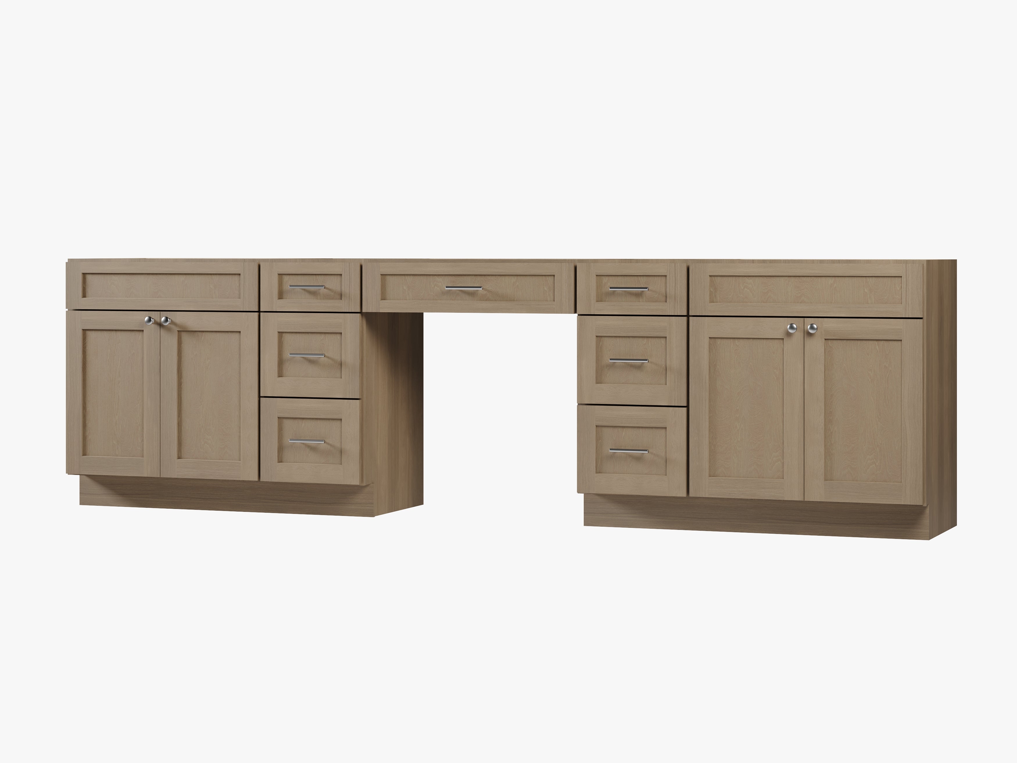 120" Double Bathroom Vanity Base Only With 7 Drawers
