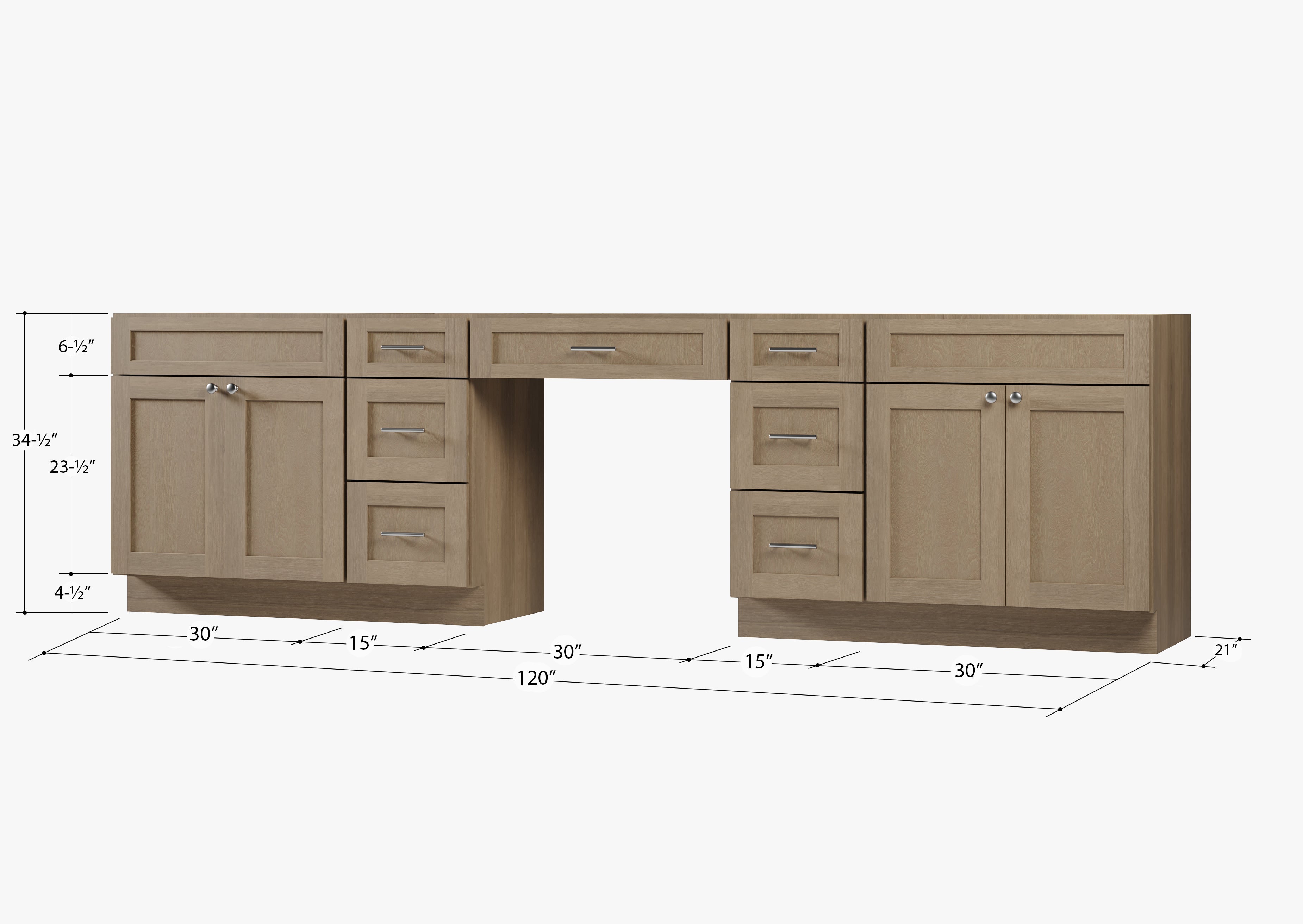 120" Double Bathroom Vanity Base Only With 7 Drawers
