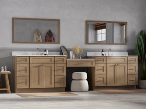 Disar 132'' Double Bathroom Vanity Desk With Carrara Quartz Top, 7 Drawers