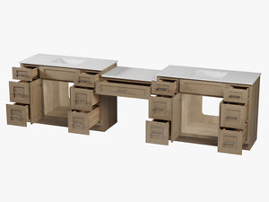 Disar 132'' Double Bathroom Vanity Desk With Carrara Quartz Top, 7 Drawers