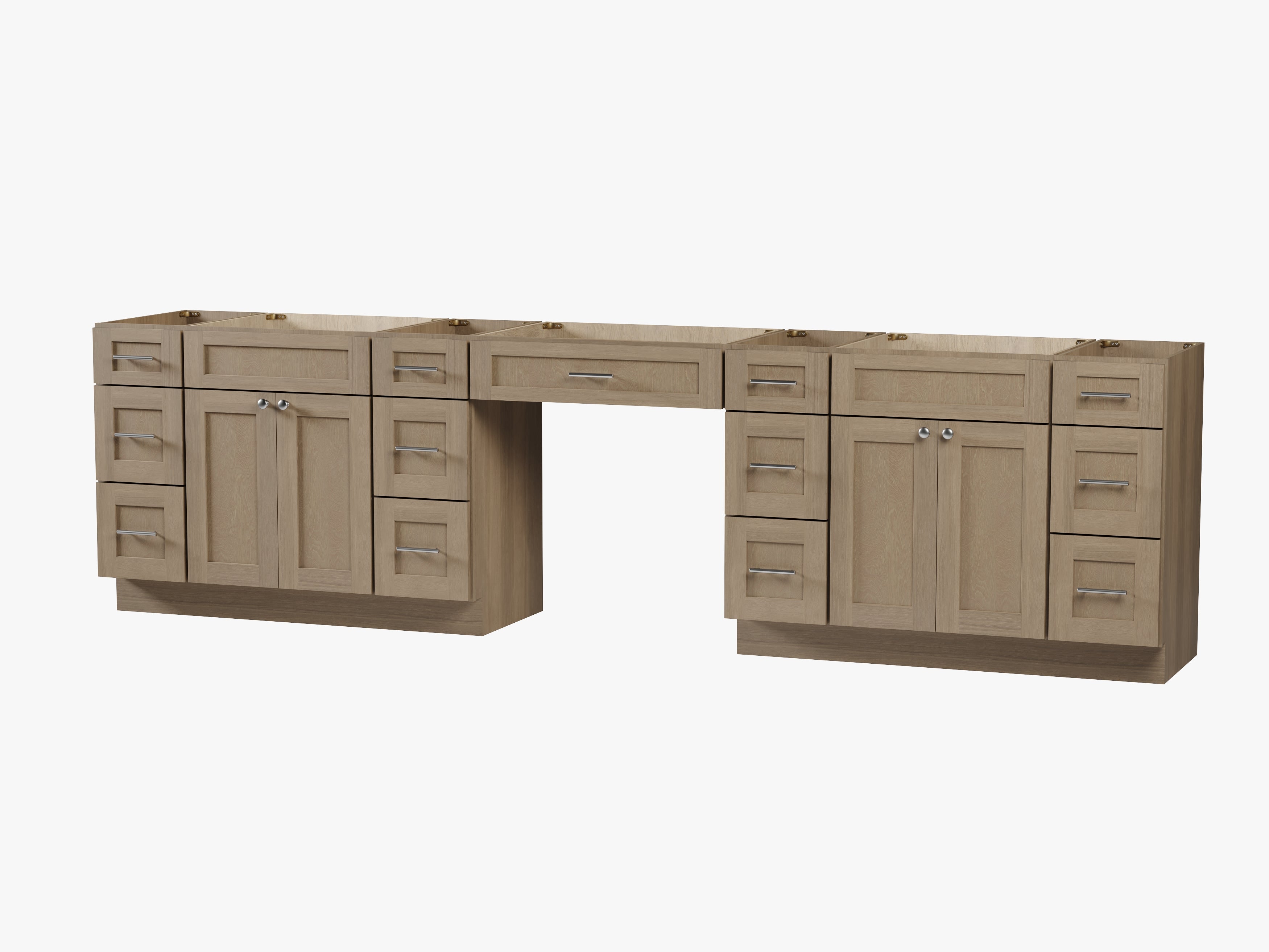 Disar 126'' Double Bathroom Vanity With Desk Dovetail Solid Wood Drawer Base Only With 13 Drawers