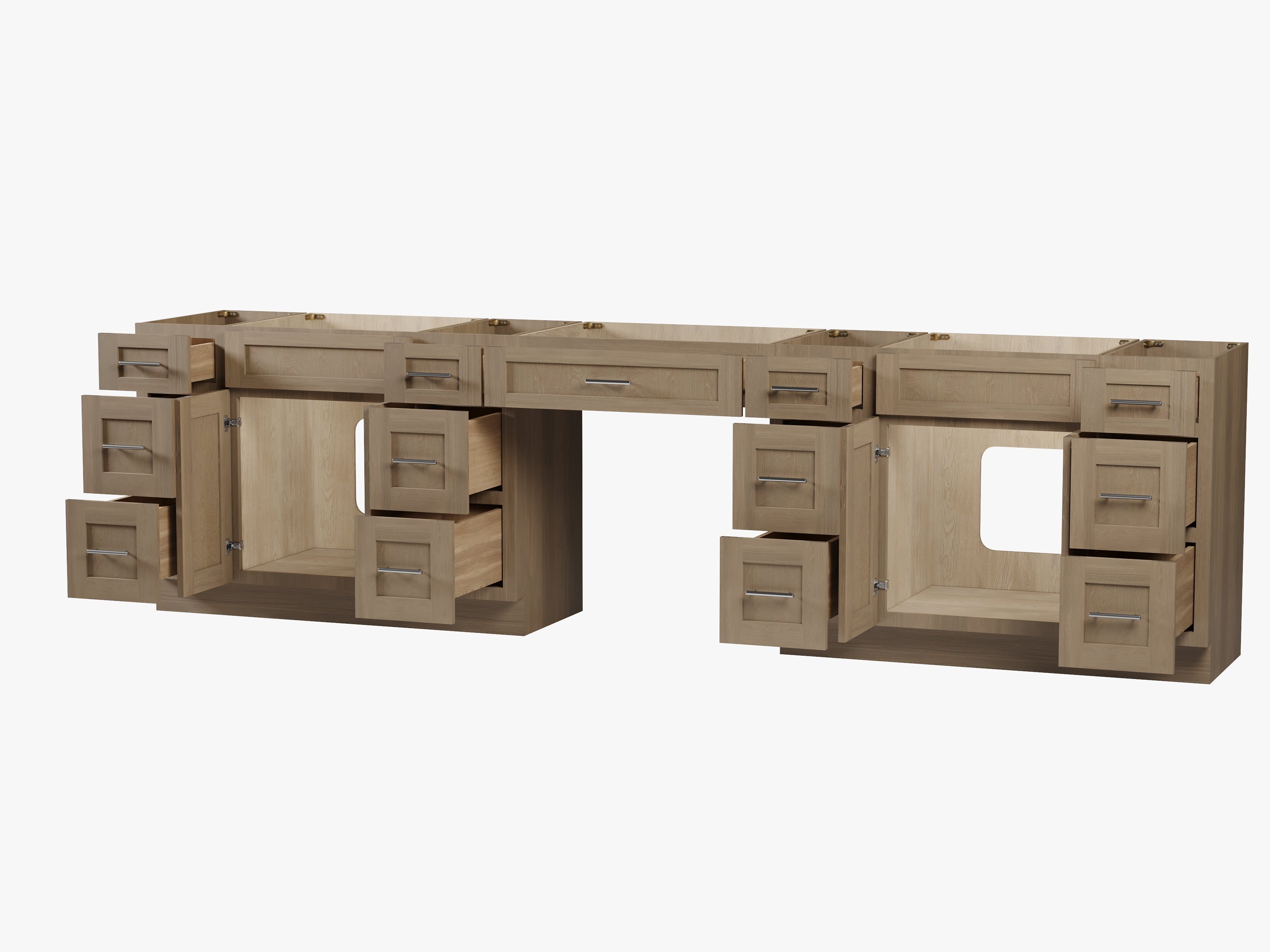 Disar 126'' Double Bathroom Vanity With Desk Dovetail Solid Wood Drawer Base Only With 13 Drawers