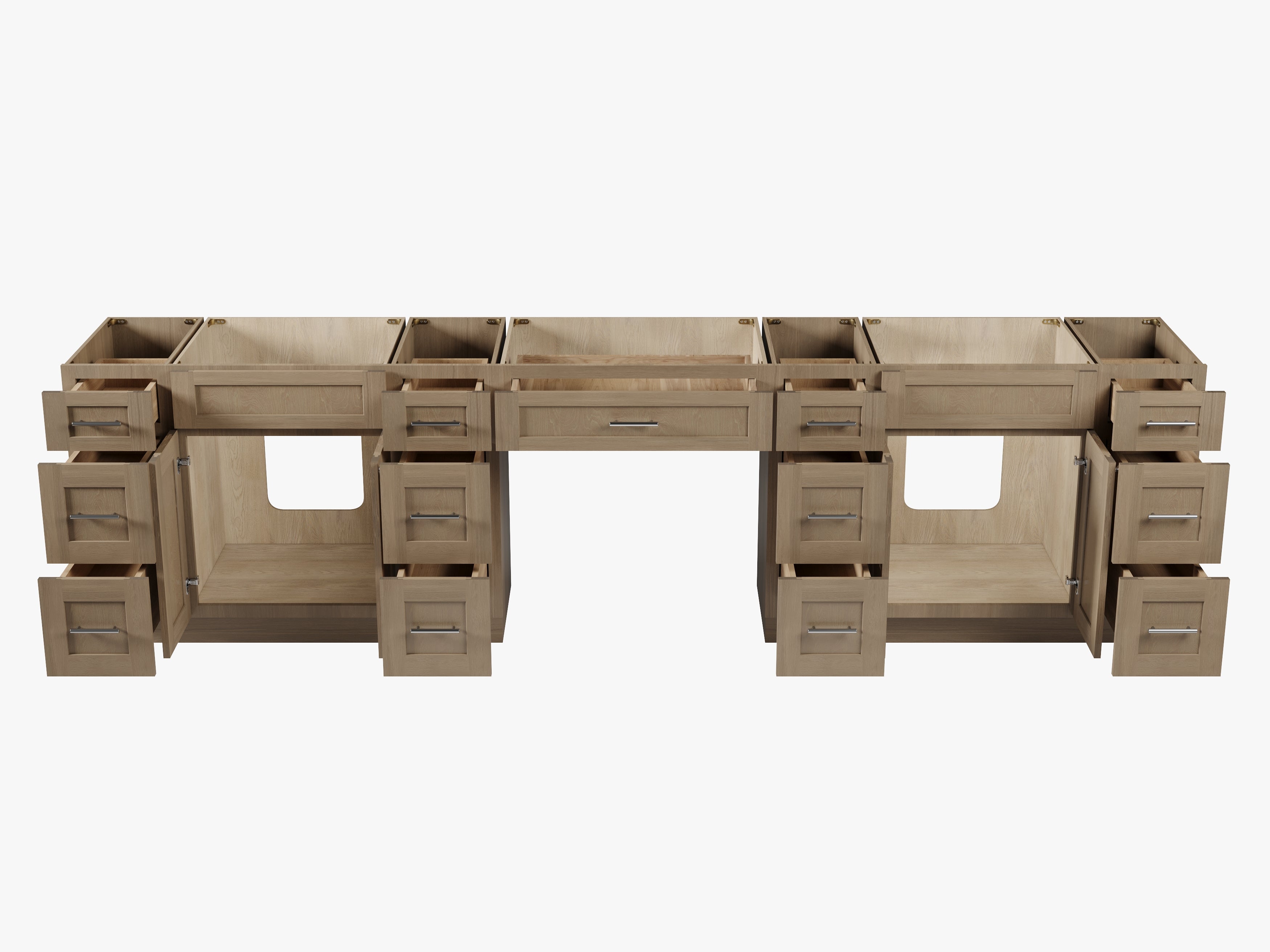 Disar 126'' Double Bathroom Vanity With Desk Dovetail Solid Wood Drawer Base Only With 13 Drawers