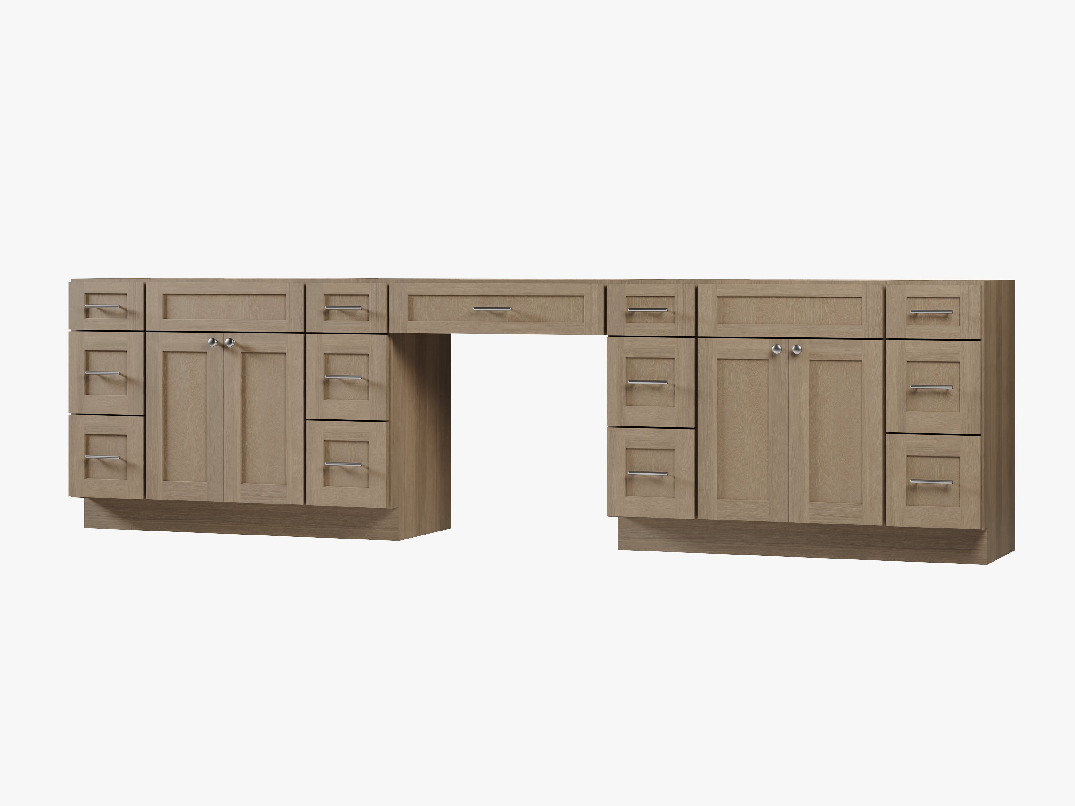 Disar 126'' Double Bathroom Vanity With Desk Dovetail Solid Wood Drawer Base Only With 13 Drawers