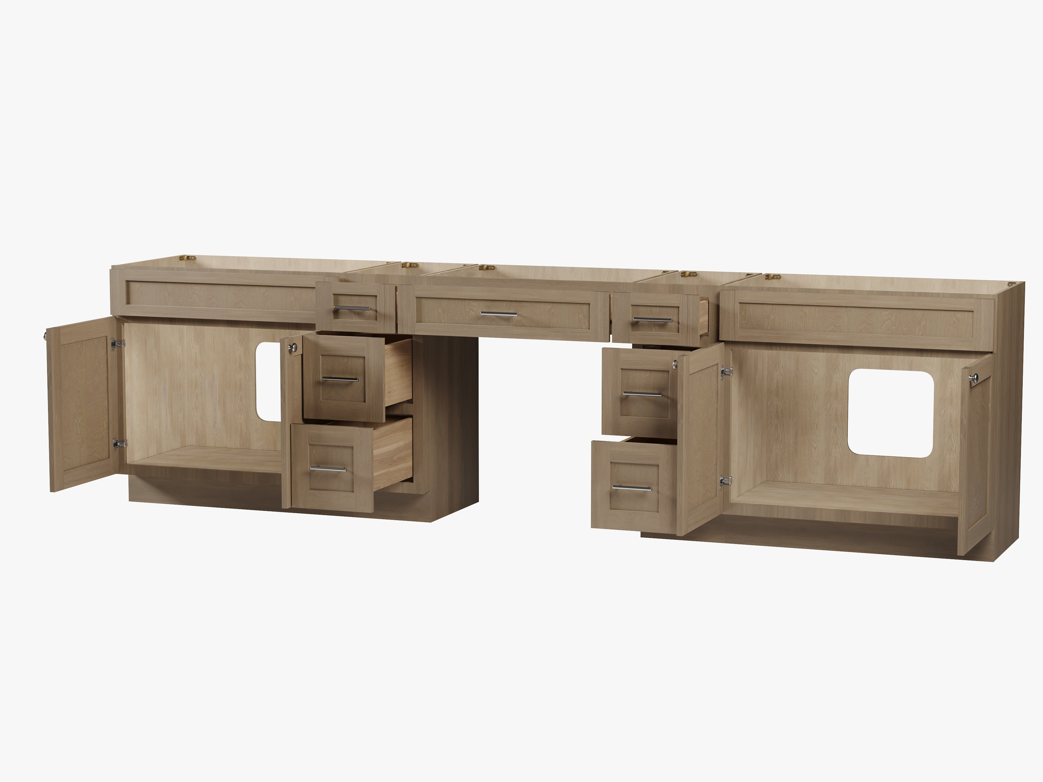 126 Double Bathroom Vanity Base Only With 7 Drawers