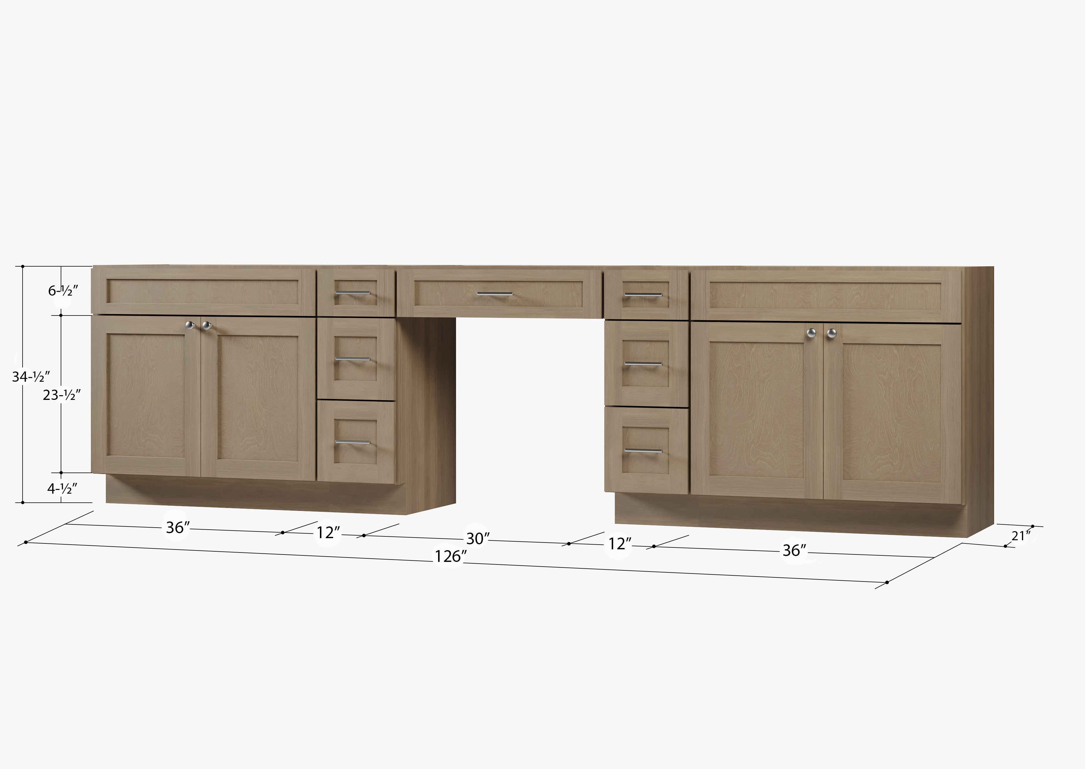 126 Double Bathroom Vanity Base Only With 7 Drawers