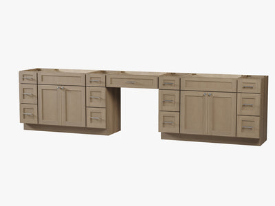 [color:Natural Oak] 138'' Double Bathroom Vanity Base Only With 13 Drawers - Natural Oak finish view