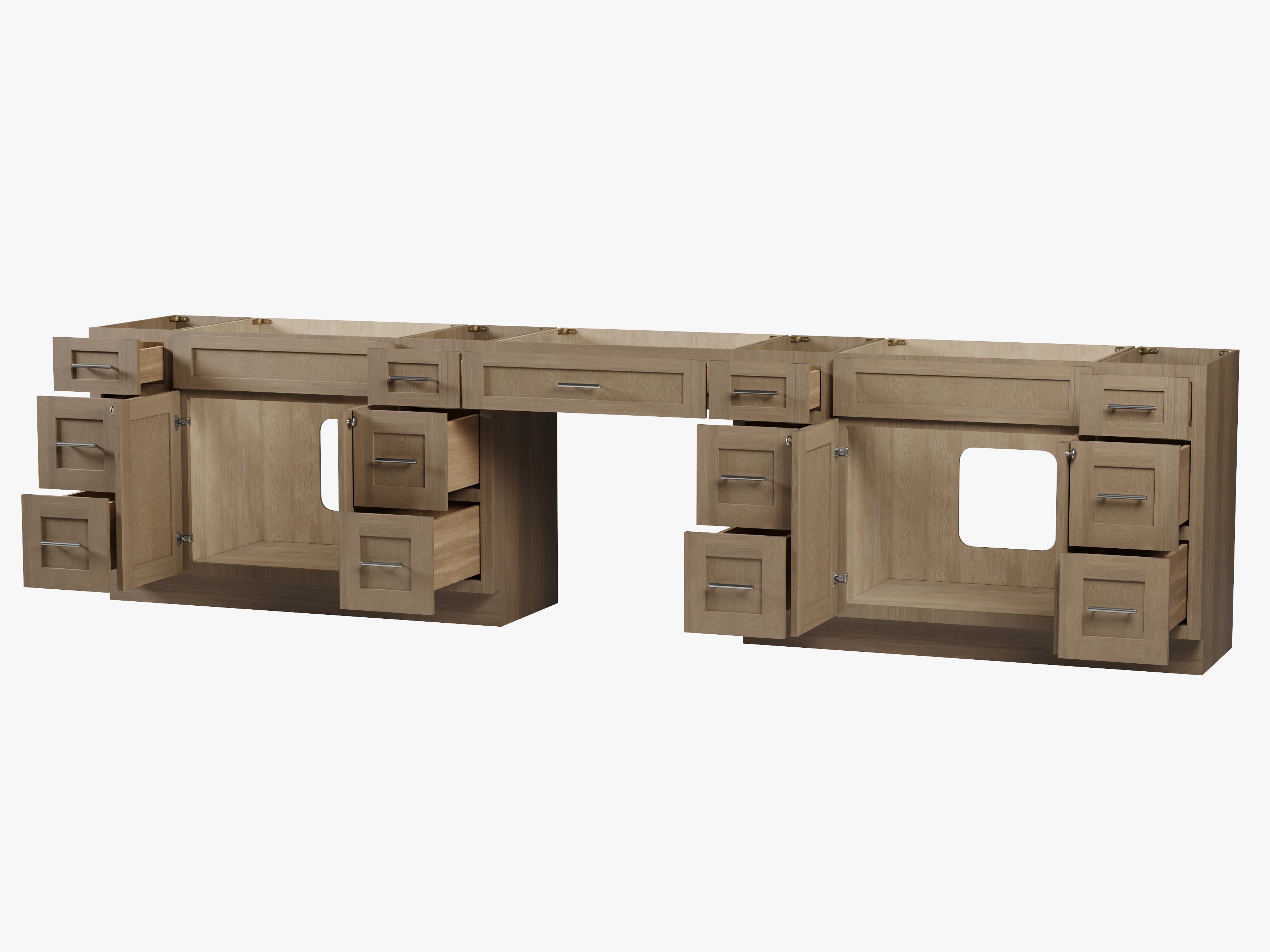 138'' Double Bathroom Vanity Base Only With 13 Drawers