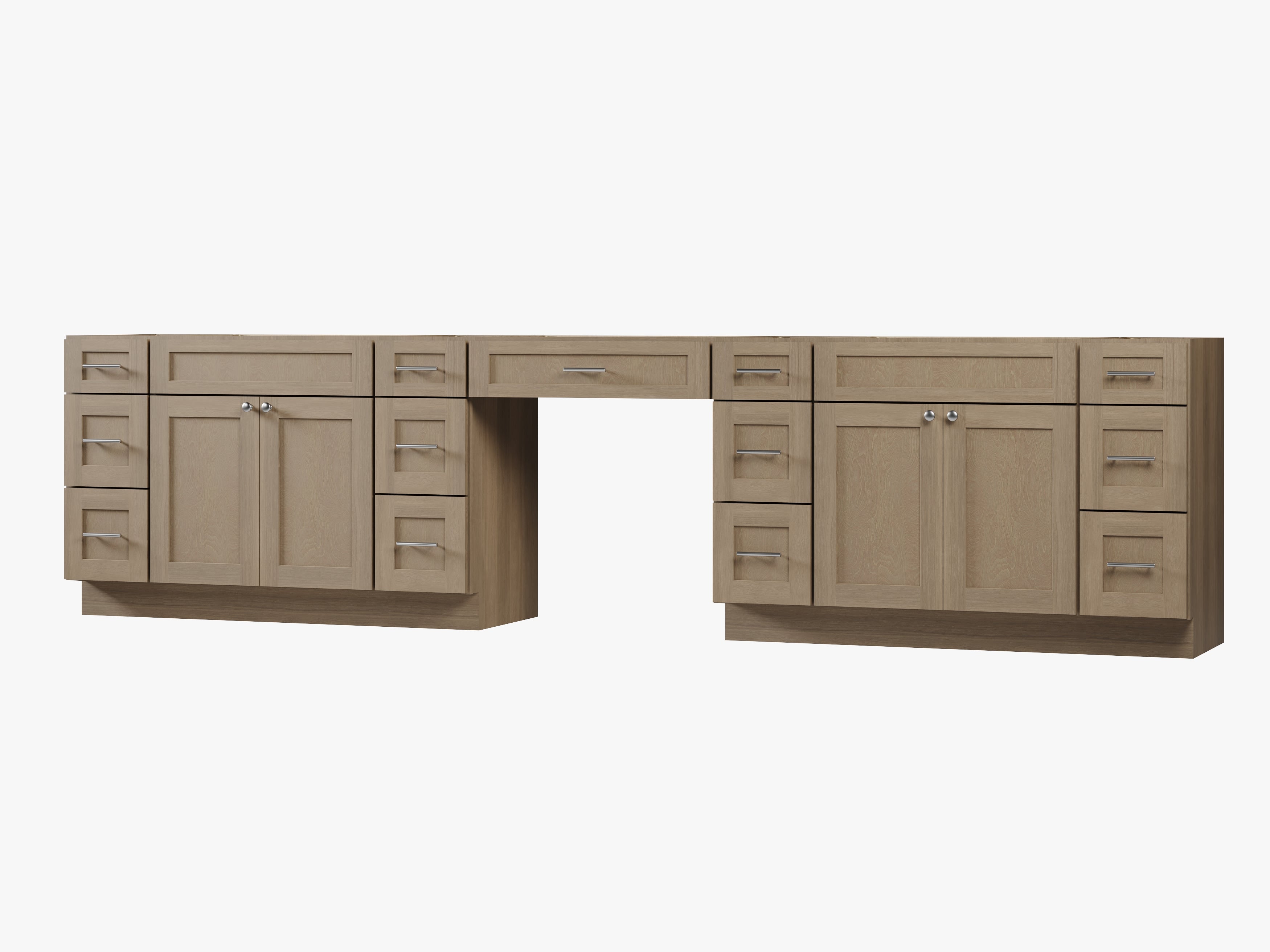 138'' Double Bathroom Vanity Base Only With 13 Drawers