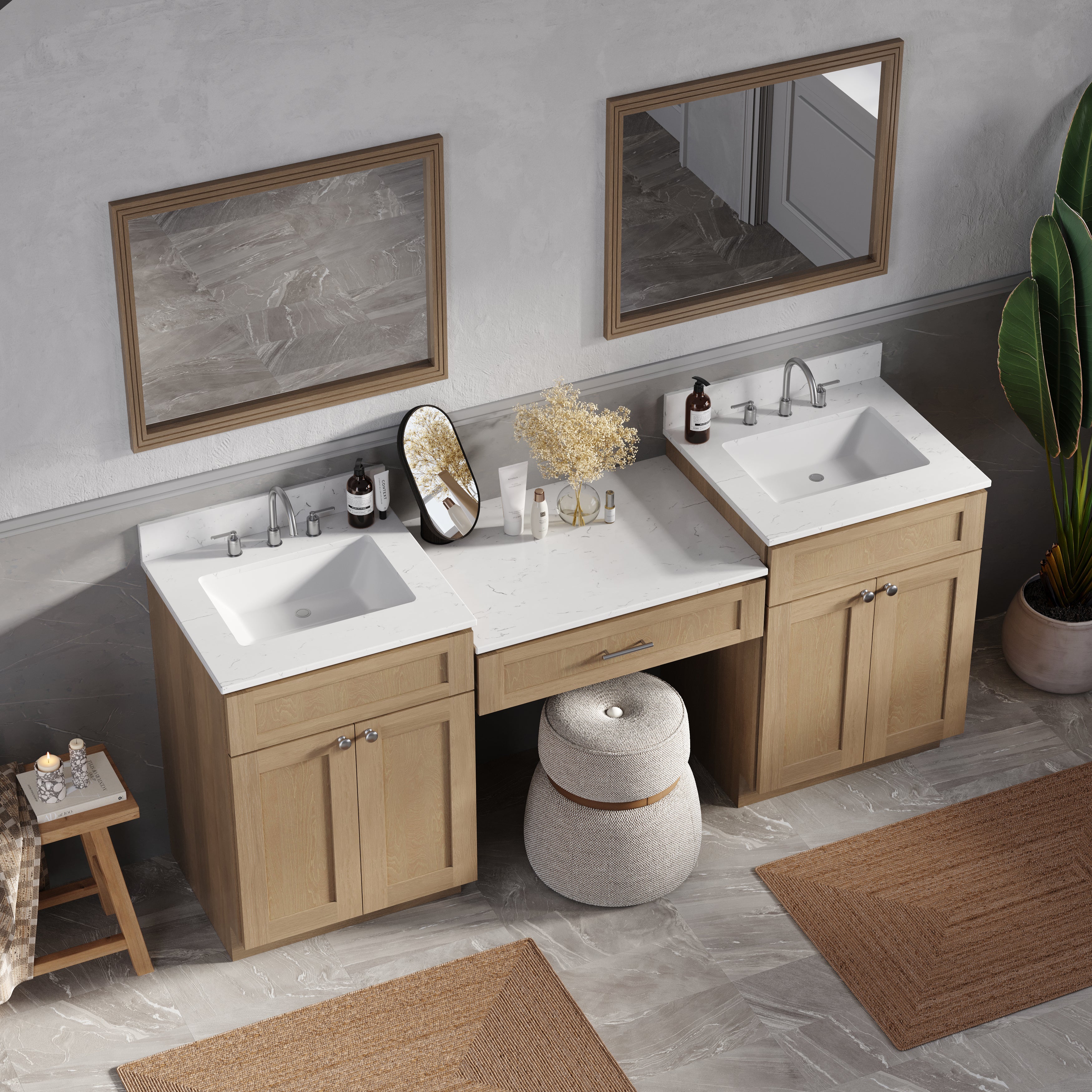 79'' Double Bathroom Vanity Desk with Quartz Top