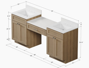 79'' Double Bathroom Vanity Desk with Quartz Top