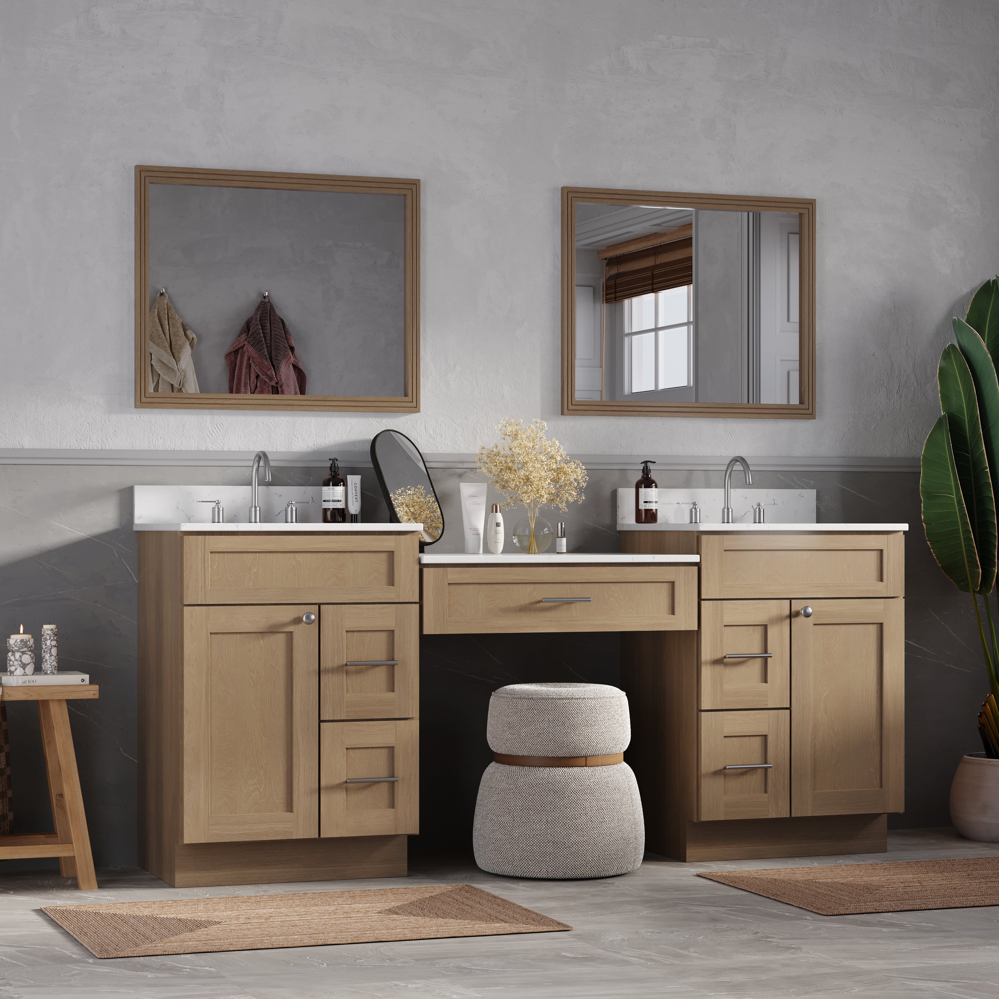 78'' Double Bathroom Vanity Desk  With Carrara Quartz Top, 5 Drawers