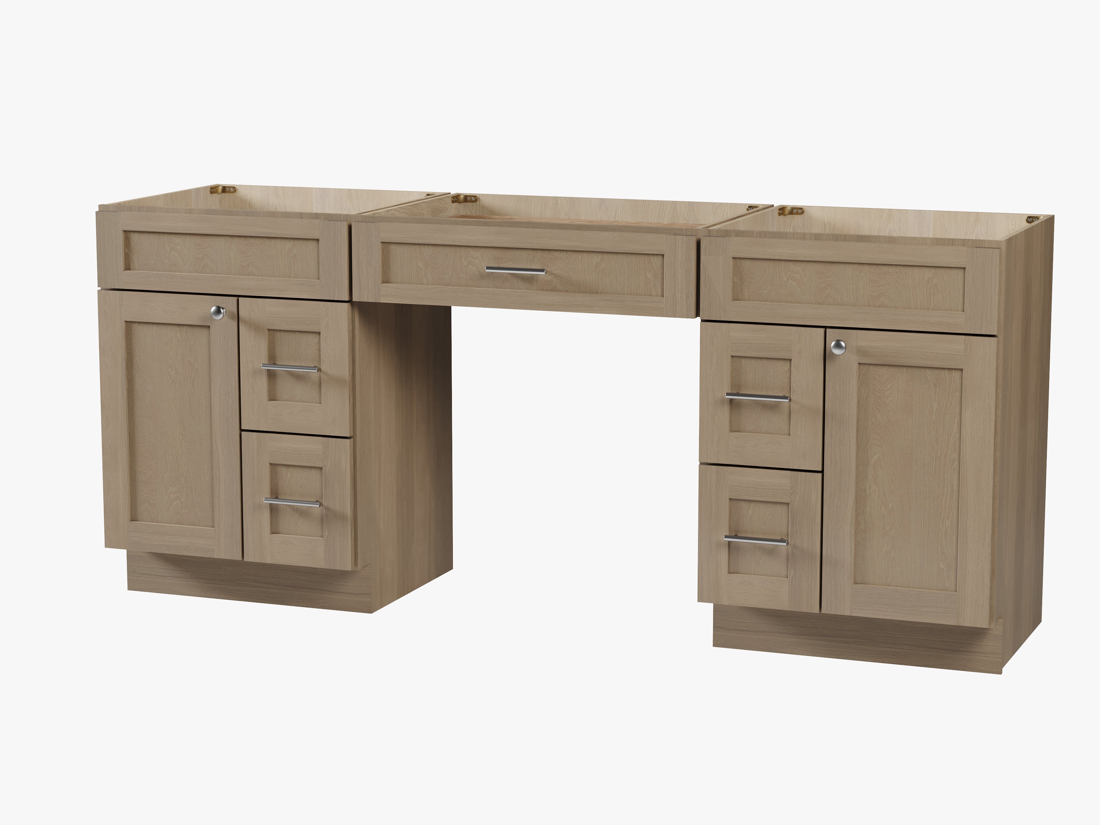 78'' Double Bathroom Vanity Base Only, With 5 Drawers