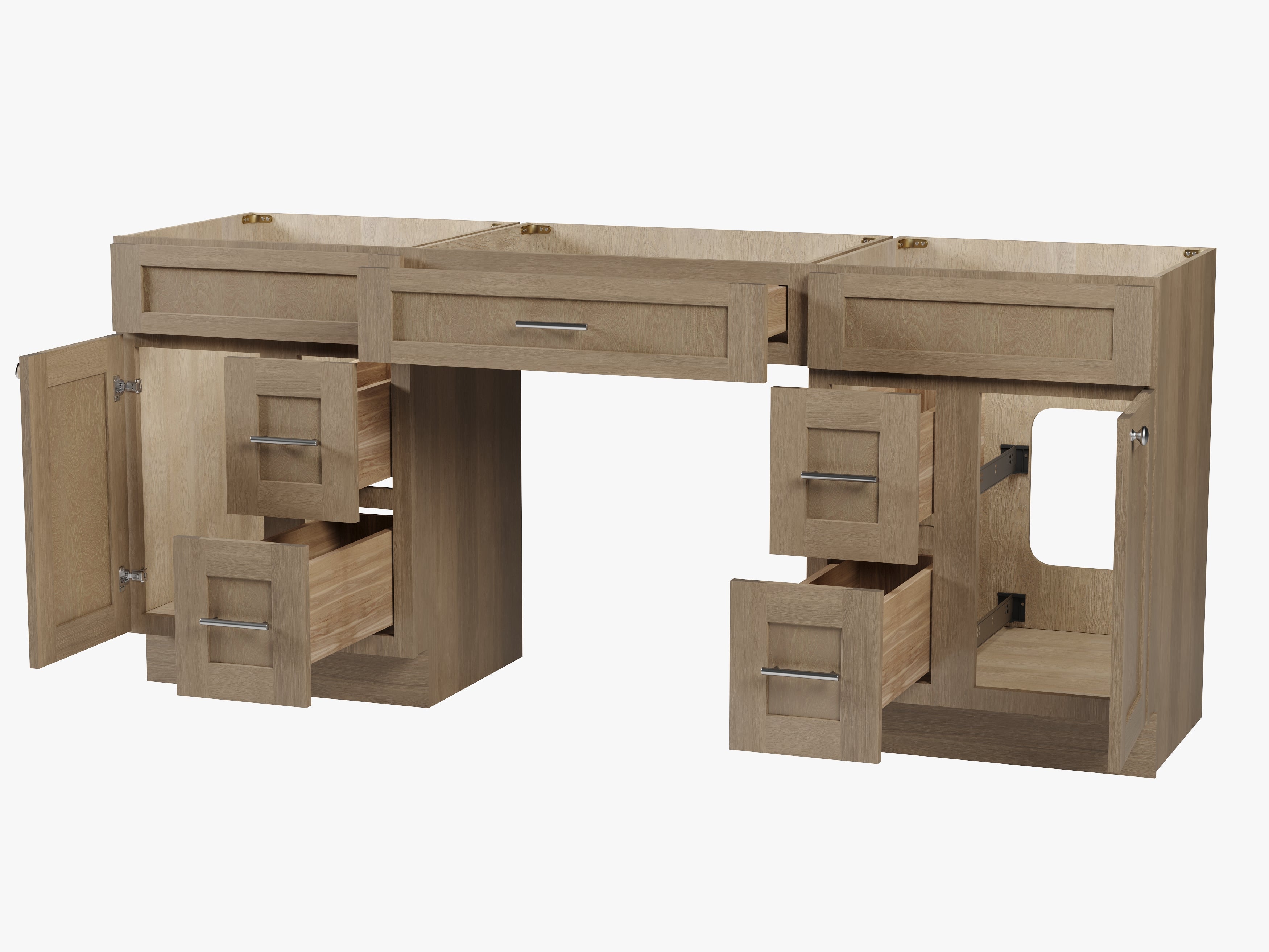 78'' Double Bathroom Vanity Base Only, With 5 Drawers