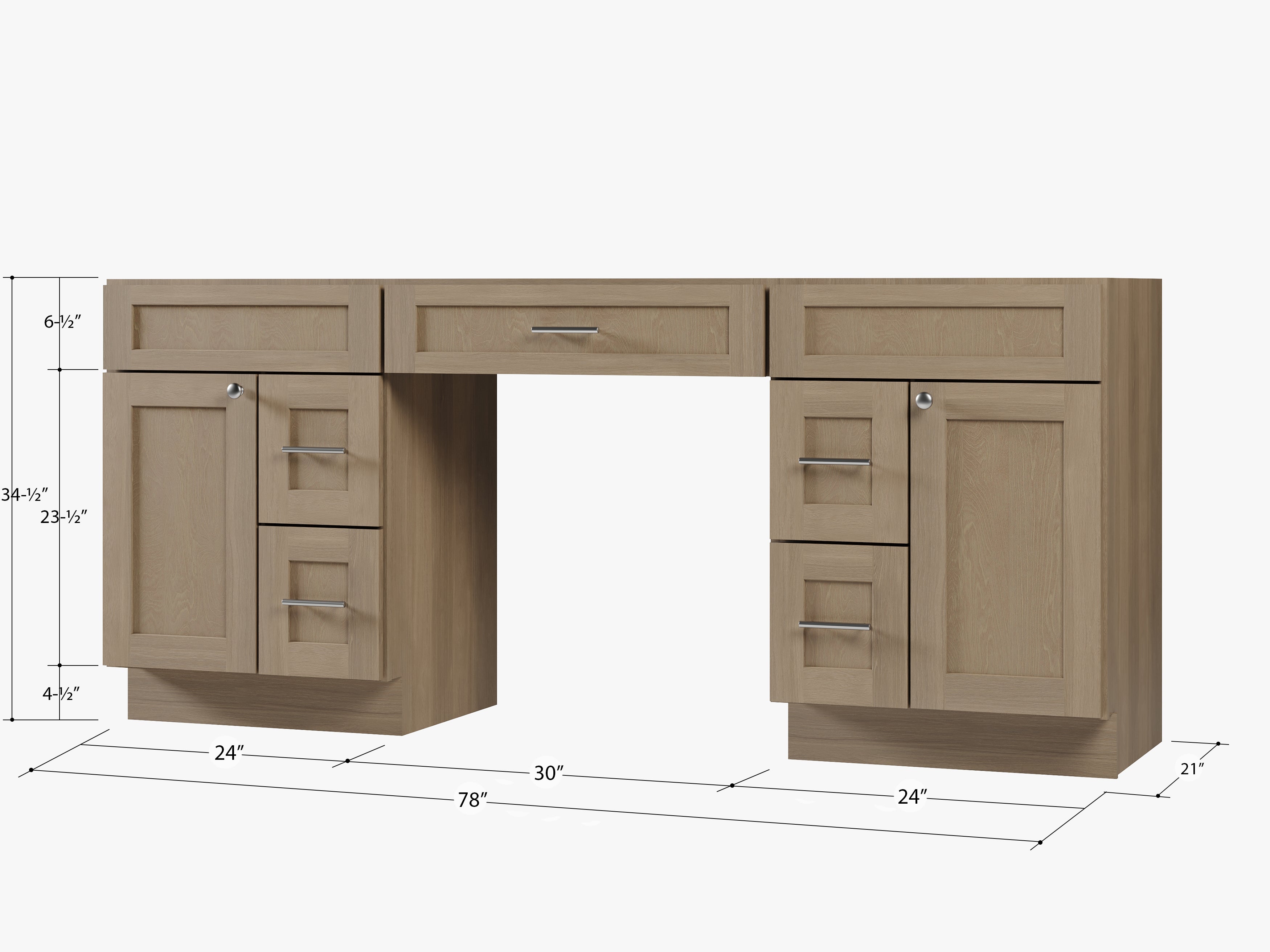 78'' Double Bathroom Vanity Base Only, With 5 Drawers