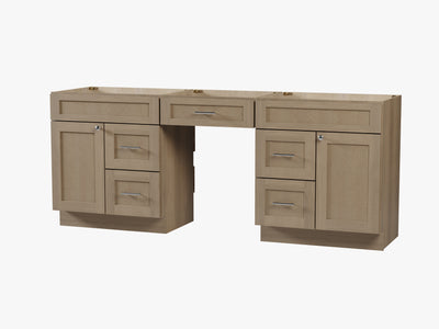[color:Natural Oak] 84" Double Bathroom Vanity, Base Only With 5 Drawers - Natural Oak finish view