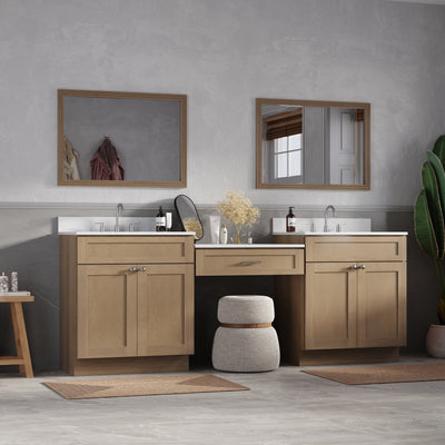 [color:Natural Oak] 91" Double Bathroom Vanity Desk with Quartz Top - Natural Oak finish view