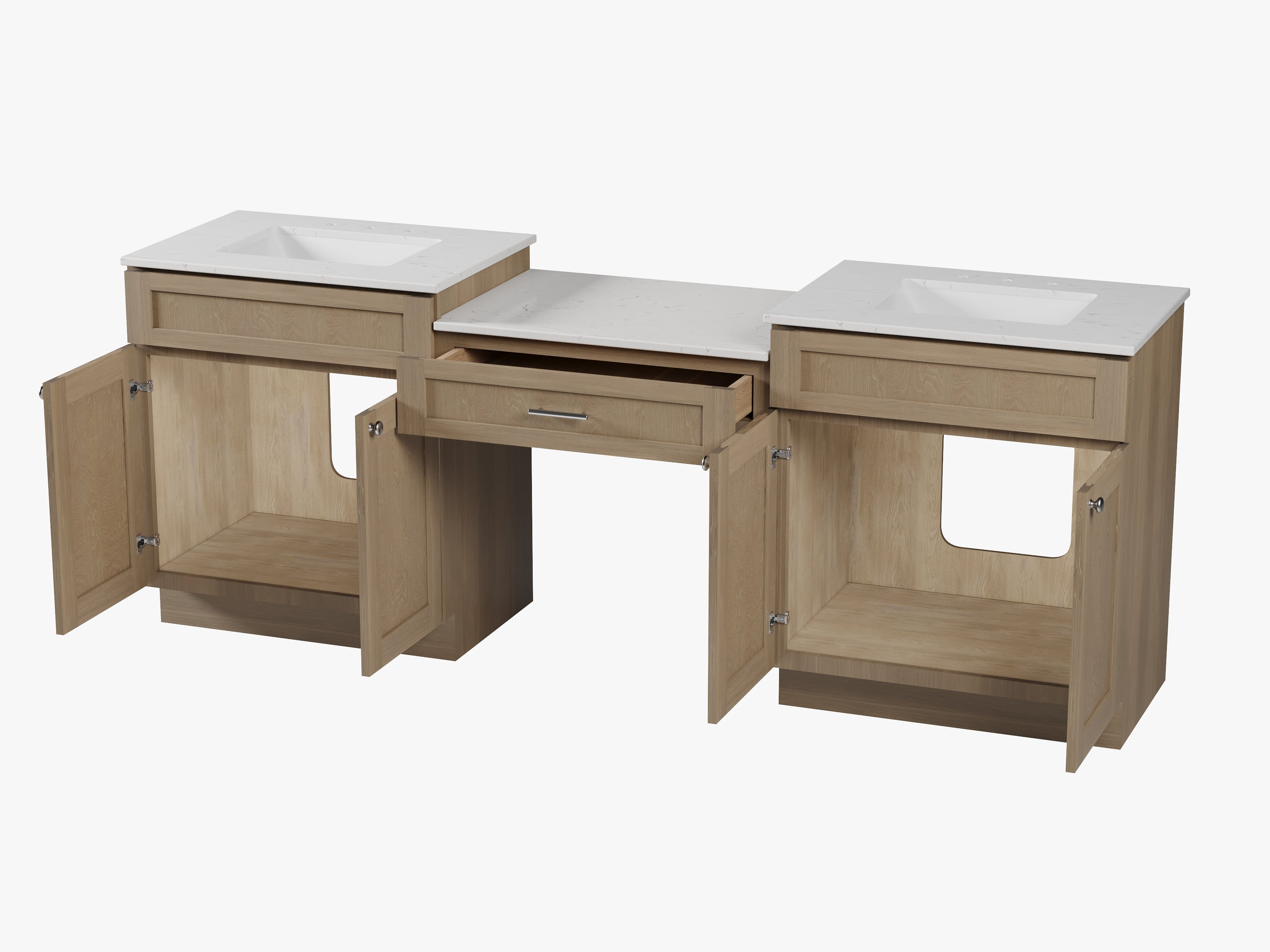 91'' Double Bathroom Vanity Desk  with Quartz Top