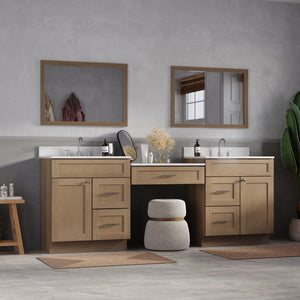 91'' Double Bathroom Vanity Desk  with Quartz Top, 5 Drawers