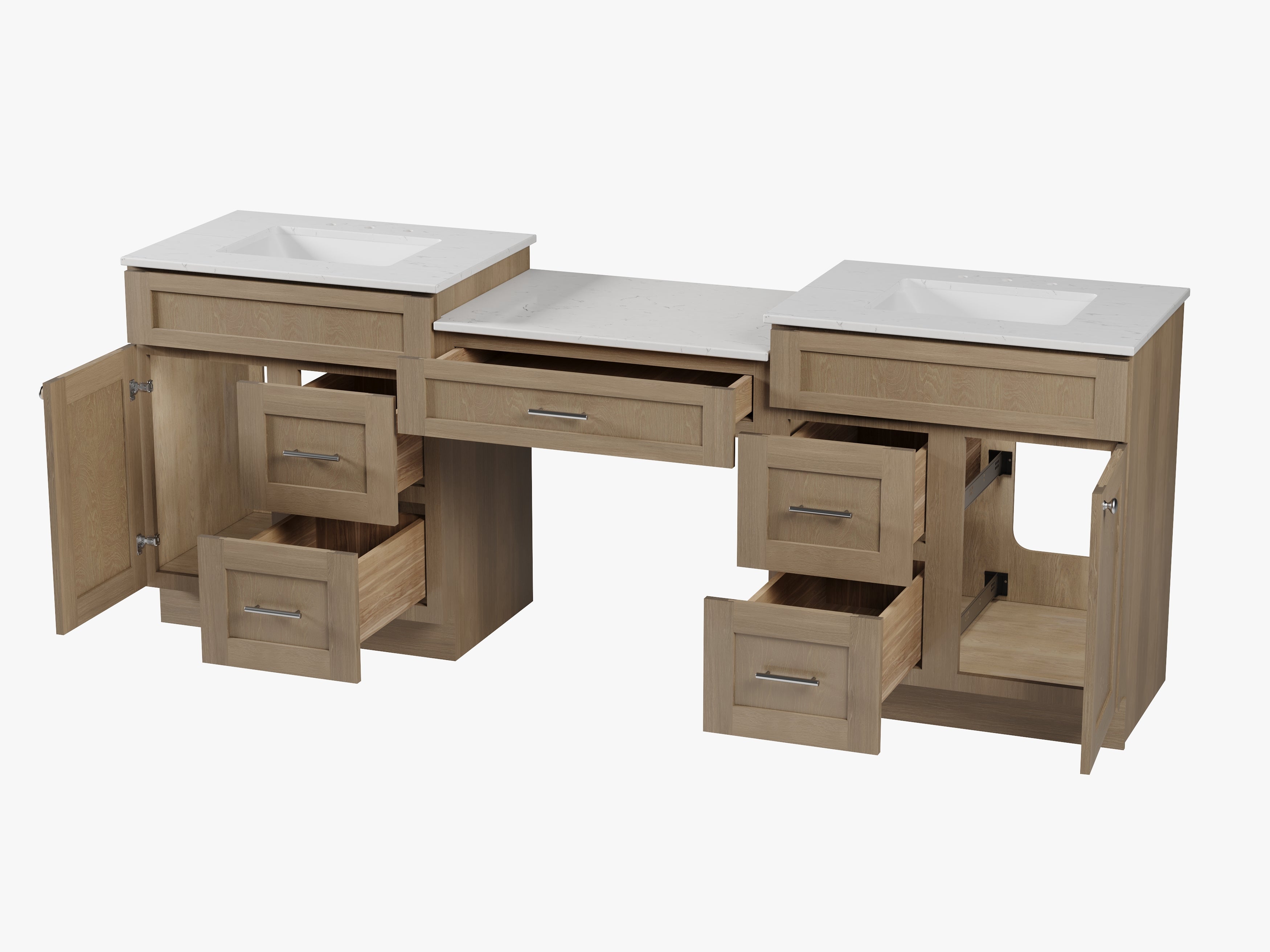 91'' Double Bathroom Vanity Desk  with Quartz Top, 5 Drawers