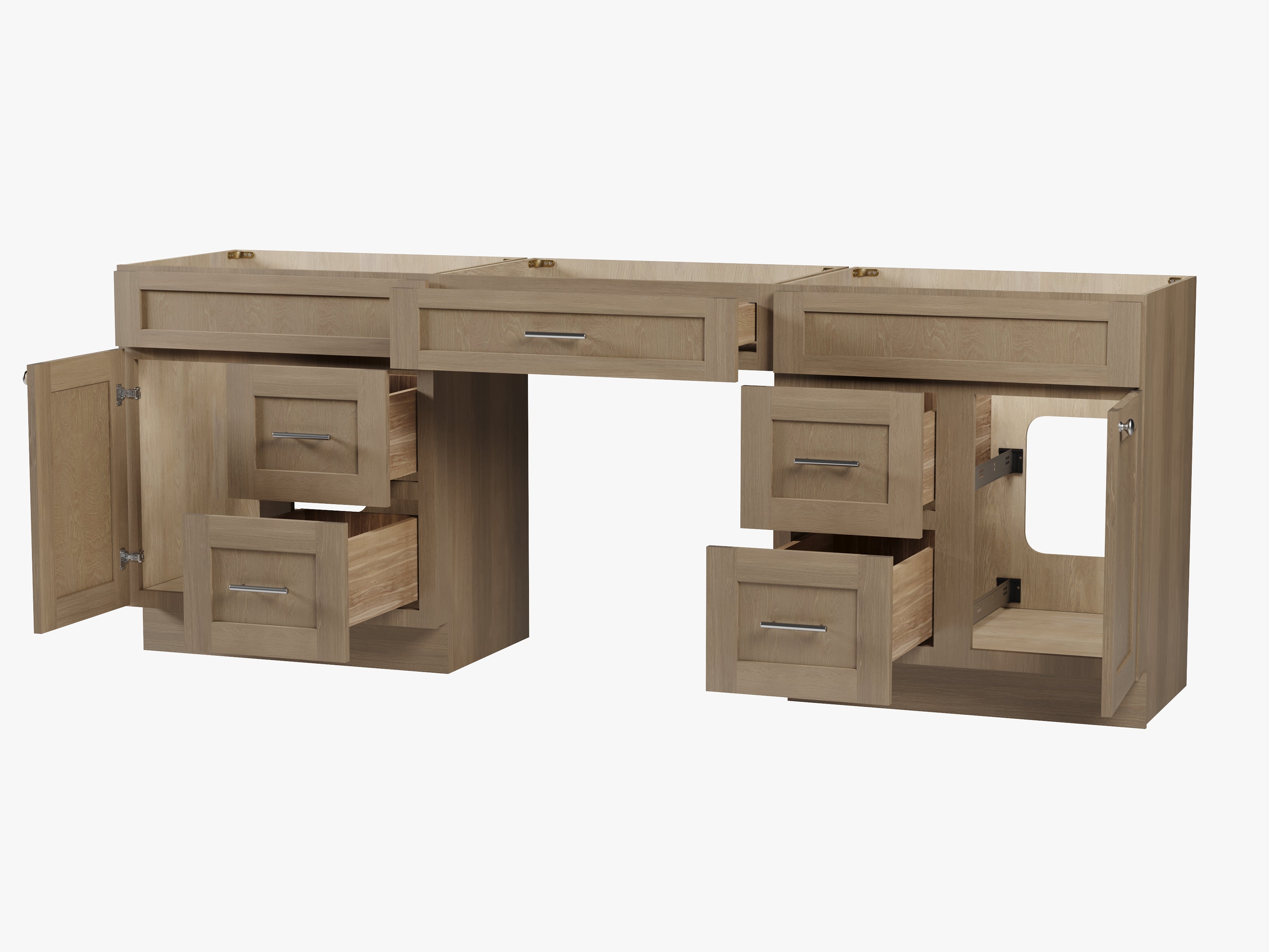 90 Double Bathroom Vanity Base Only With 5 Drawers