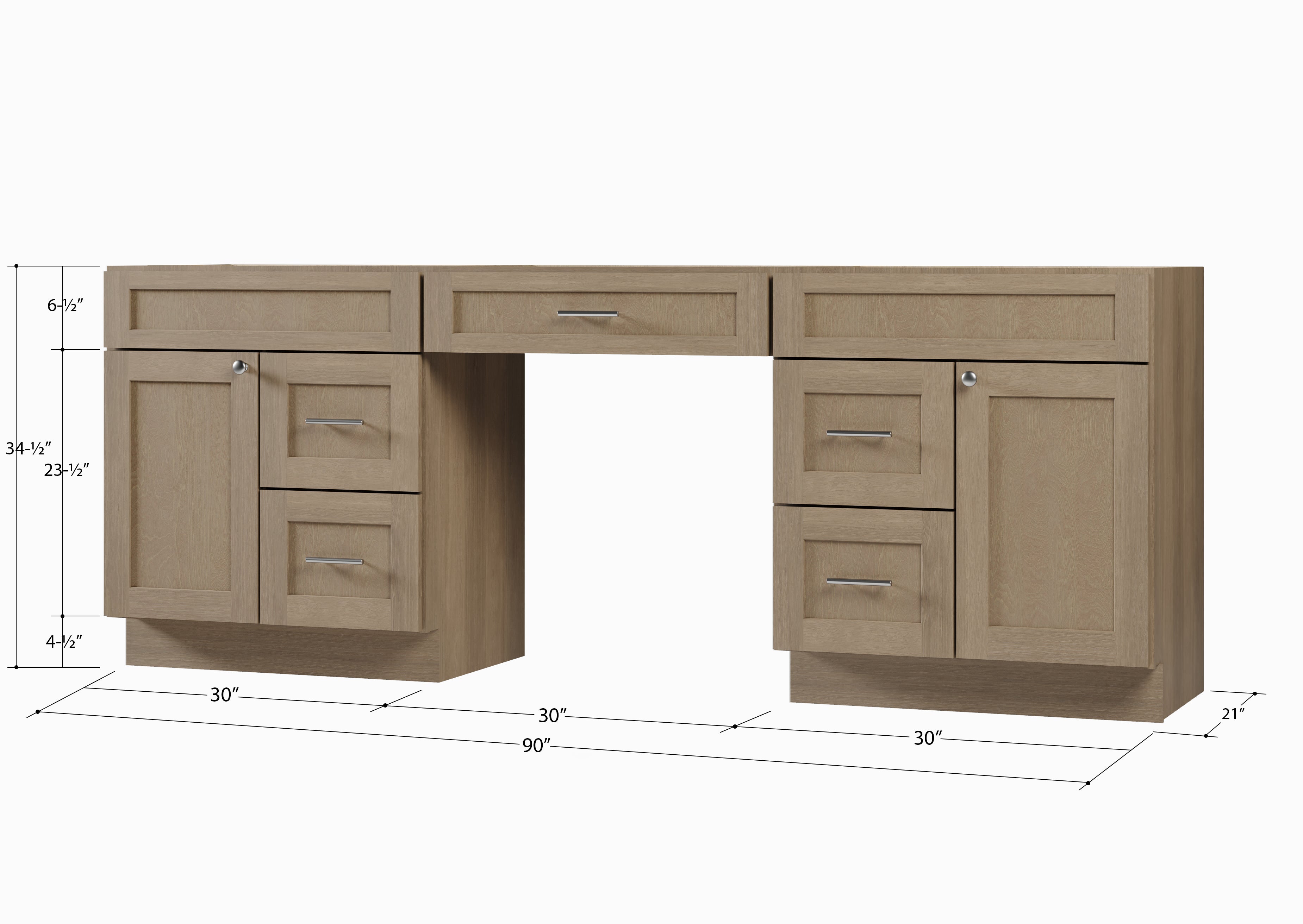 90 Double Bathroom Vanity Base Only With 5 Drawers