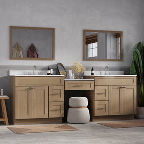 96" Double Bathroom Vanity Desk with Quartz Top, 5 Drawers