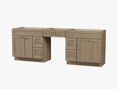 [color:Natural Oak] 96" Double Bathroom Vanity, Base Only With 5 Drawers - Natural Oak finish view