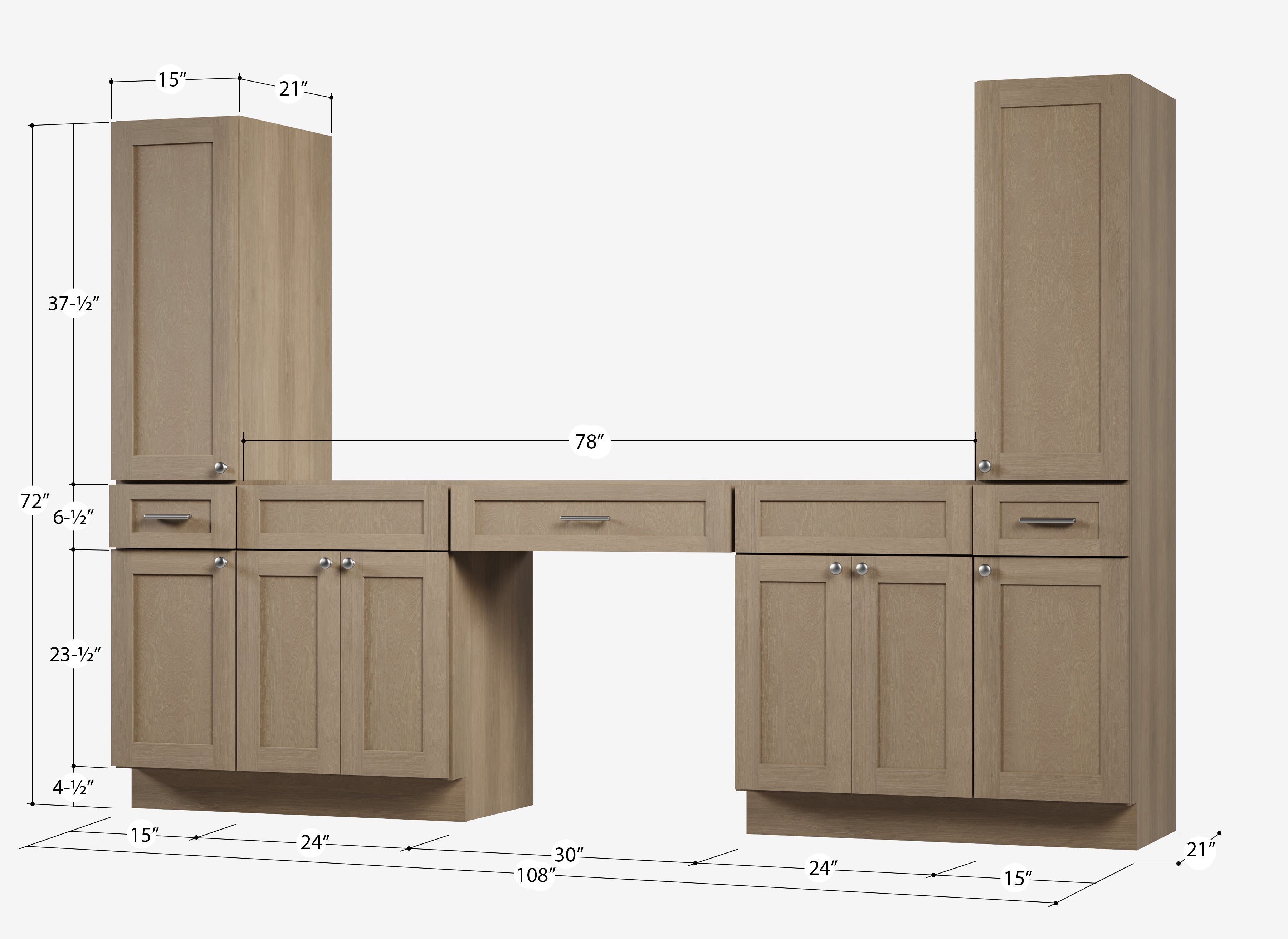 Disar 108'' Double Bathroom Vanity With Tall Linen Cabinet Dovetail Solid Wood Drawer Base Only, Drawer 3