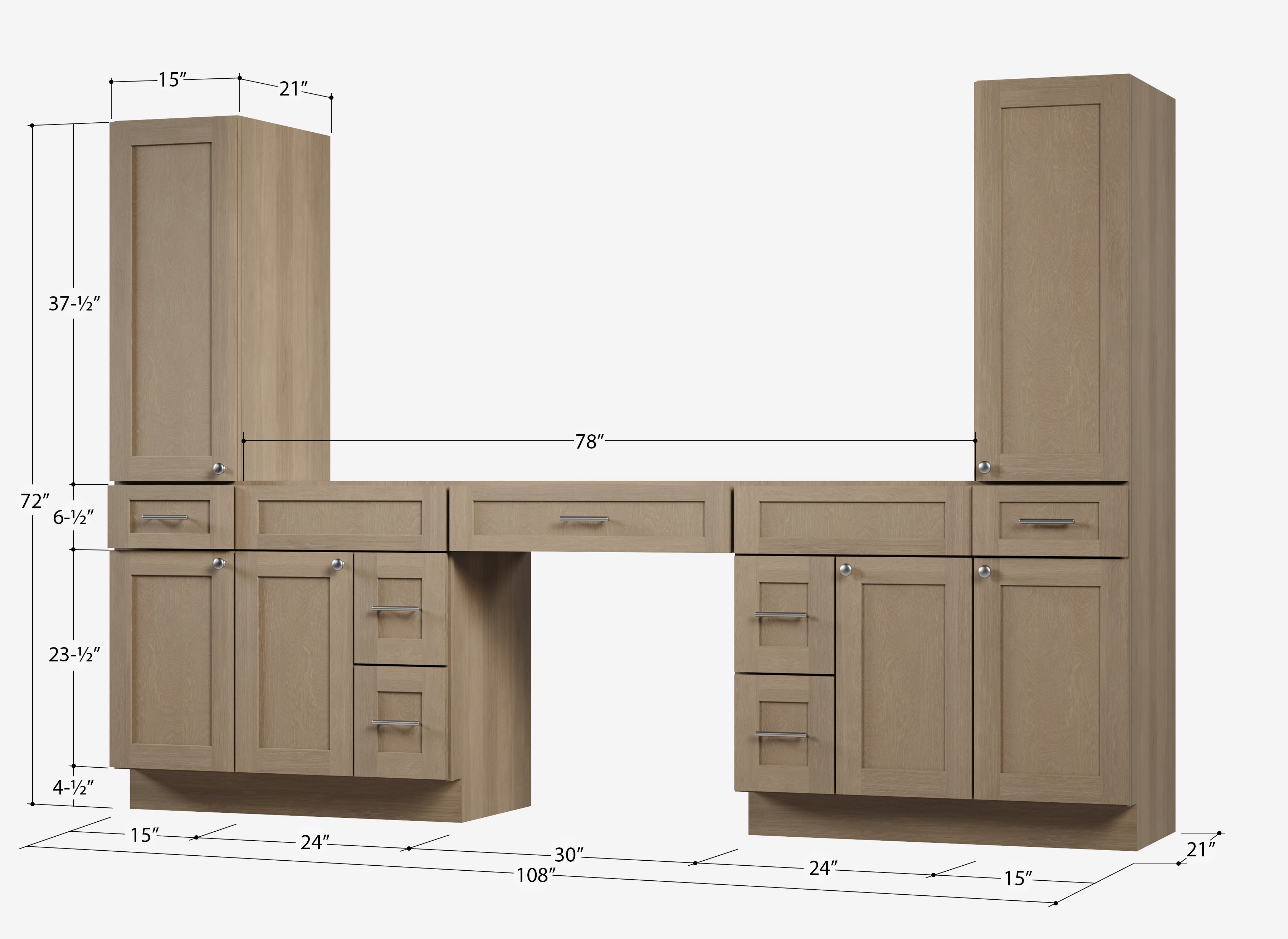 Disar 108'' Double Bathroom Vanity With Tall Linen Cabinet Dovetail Solid Wood Drawer Base Only, Drawer 7