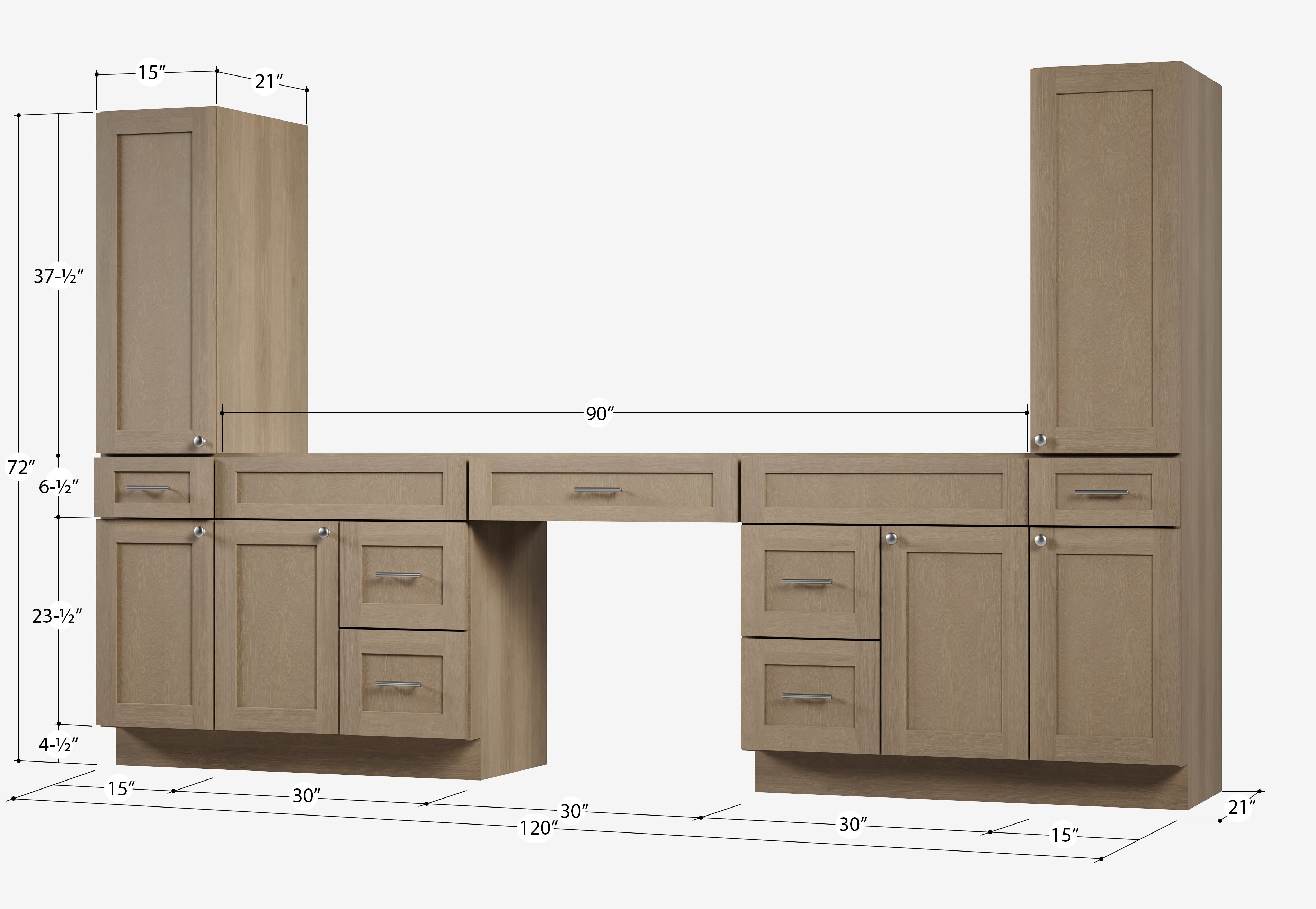 Disar 120'' Double Bathroom Vanity With Tall Linen Cabinet Dovetail Solid Wood Drawer Base Only, Drawer 7