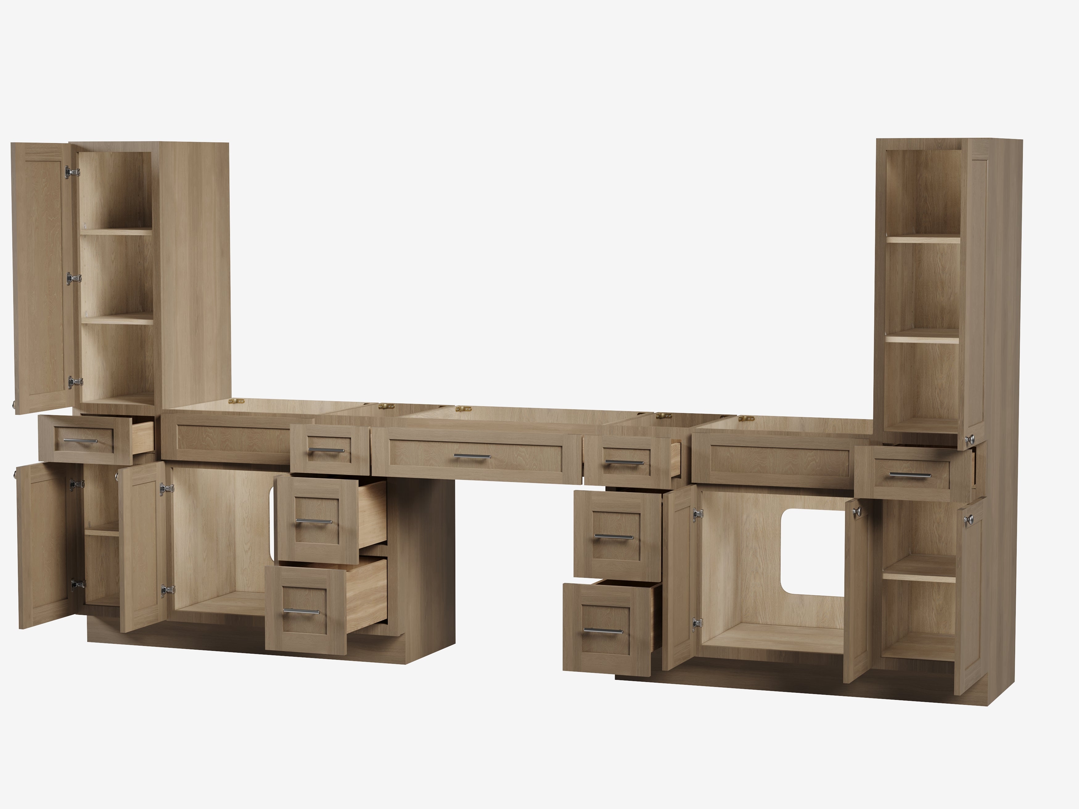 Disar 132'' Double Bathroom Vanity With Tall Linen Cabinet Dovetail Solid Wood Drawer Base Only, Drawer 9