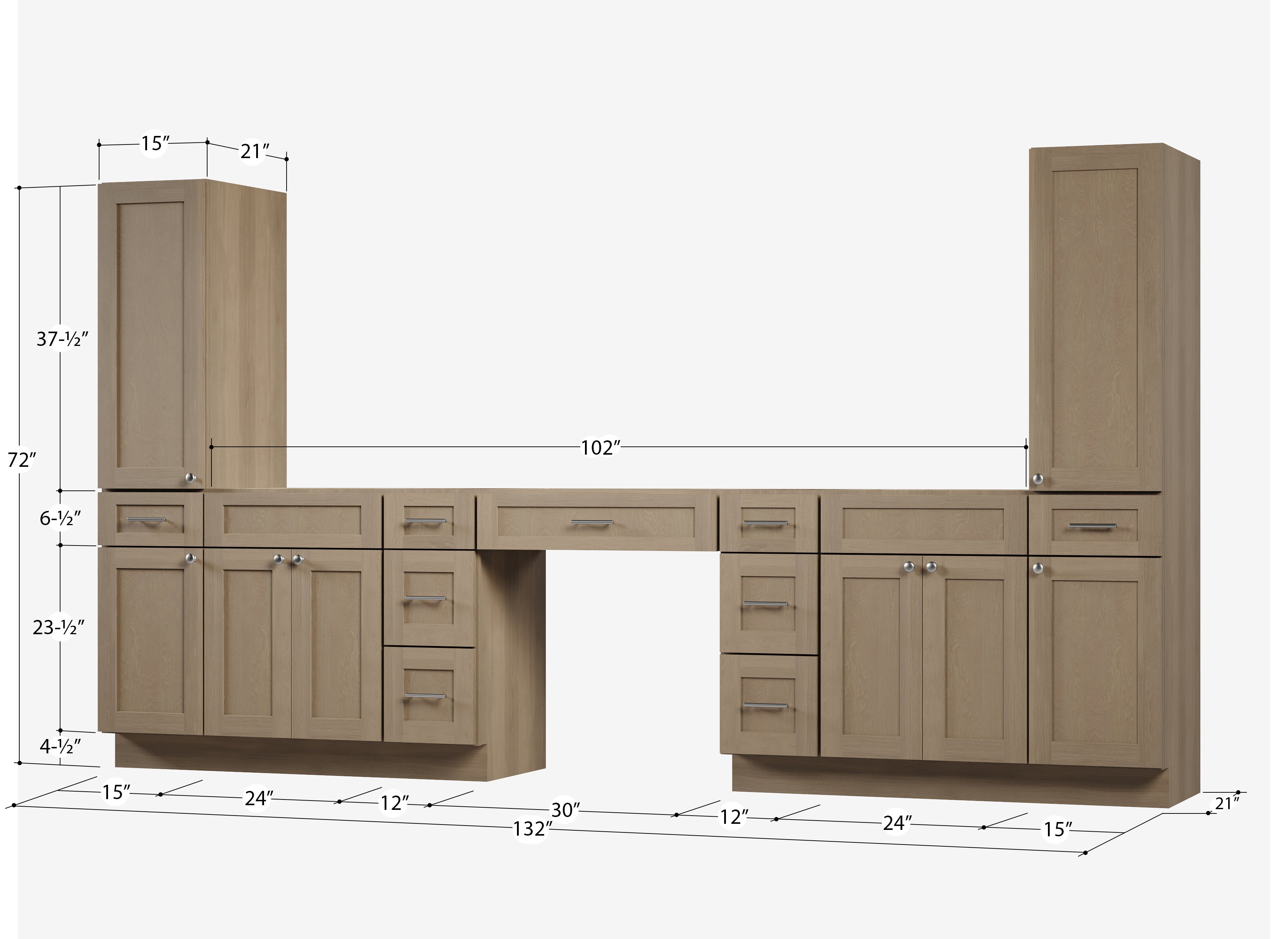 Disar 132'' Double Bathroom Vanity With Tall Linen Cabinet Dovetail Solid Wood Drawer Base Only, Drawer 9