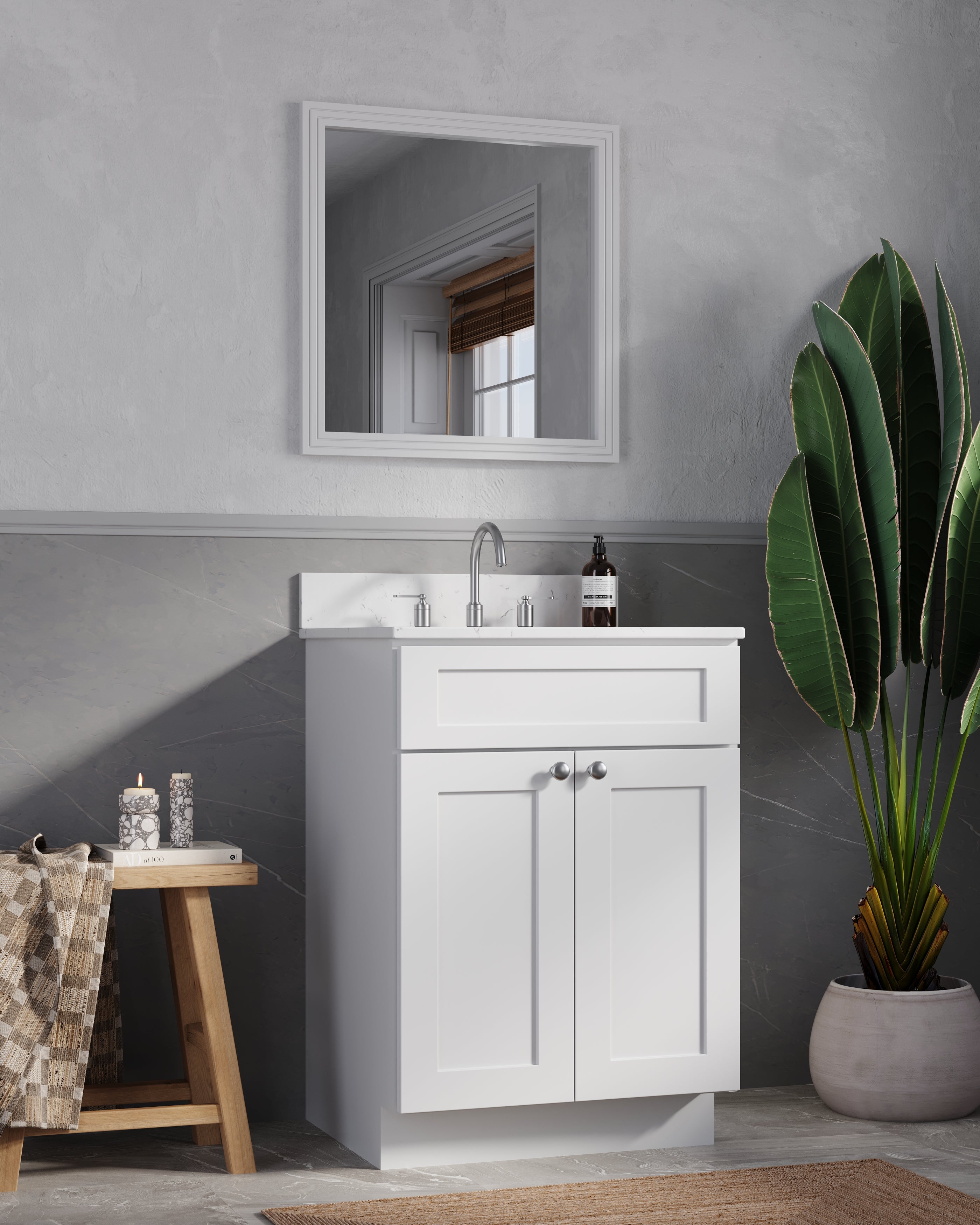 Disar 24" Quartz Top White Bathroom Vanity Single Sink