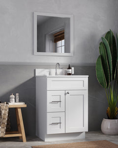 Disar 24" drawer left White Bathroom Vanity Sink with Quartz Top