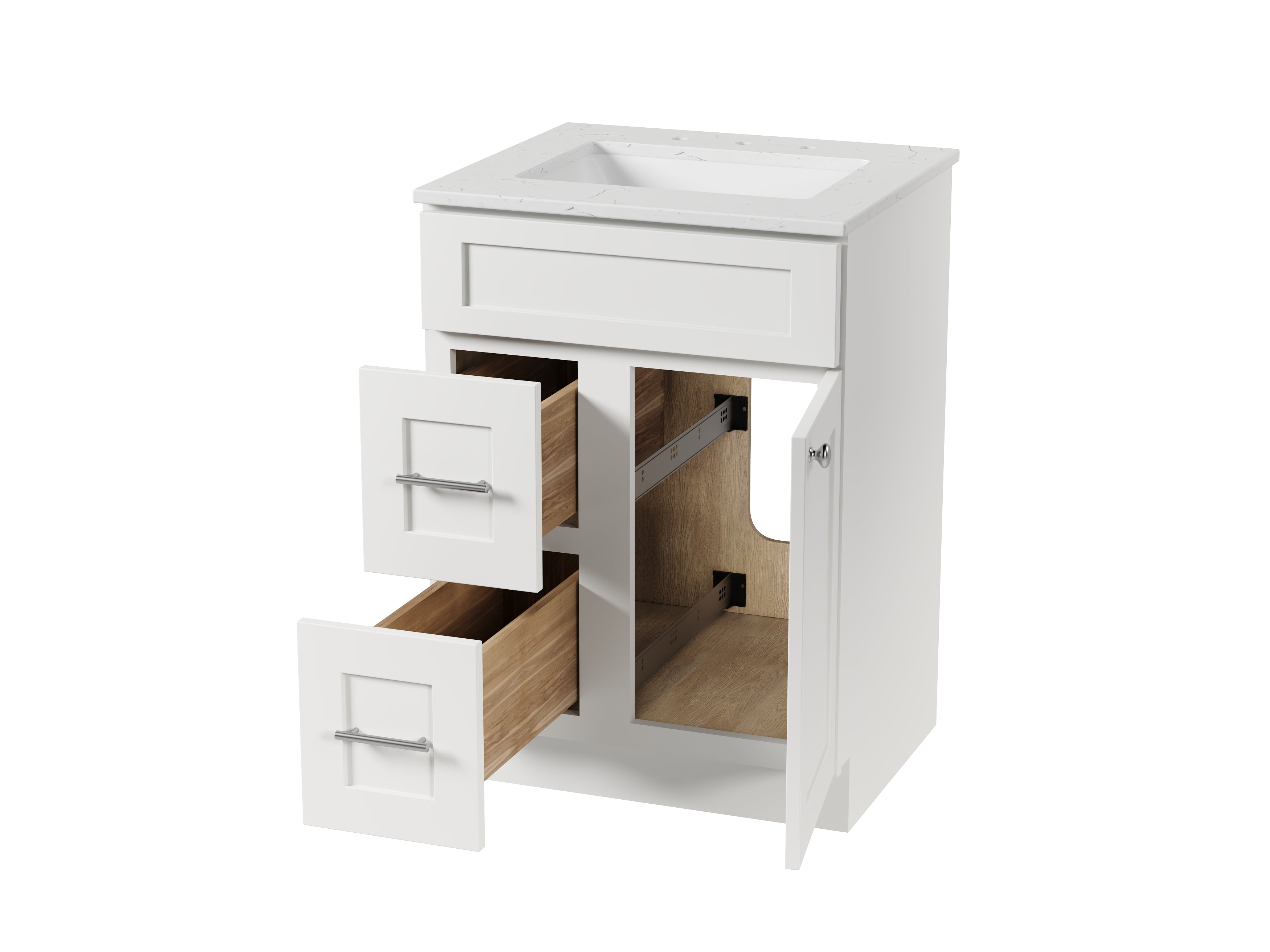 Disar 24" drawer left White Bathroom Vanity Sink with Quartz Top