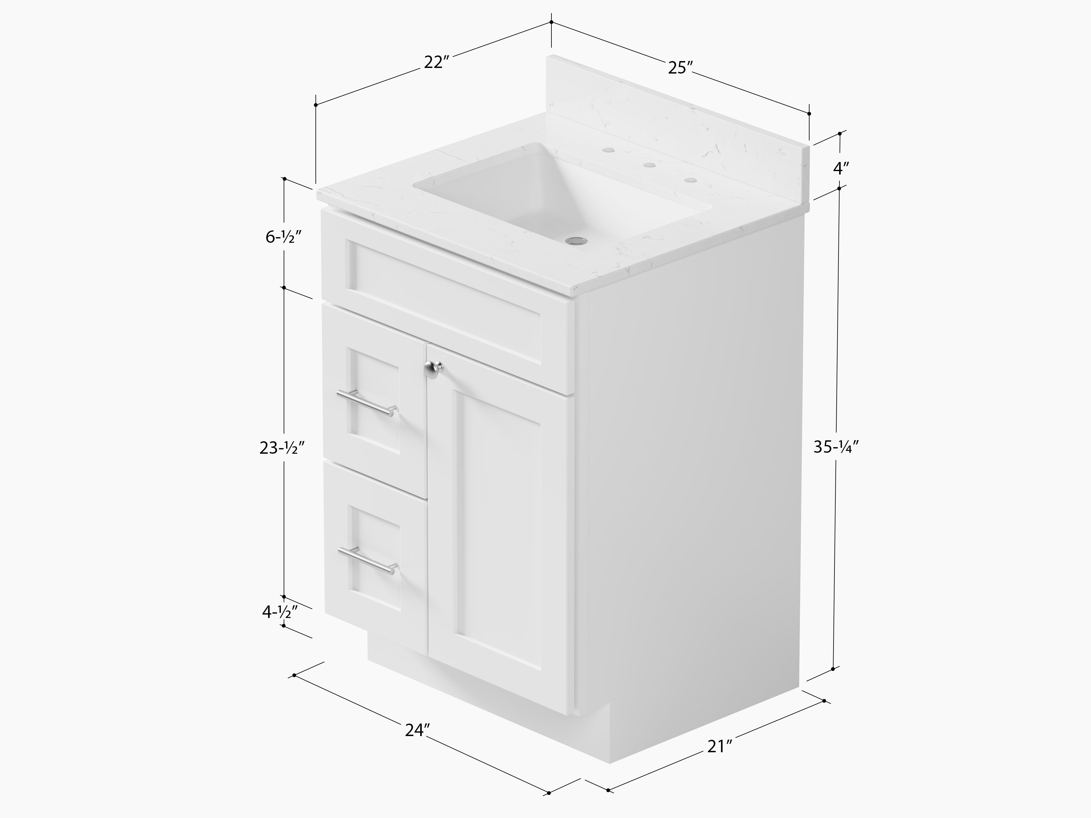 Disar 24" drawer left White Bathroom Vanity Sink with Quartz Top