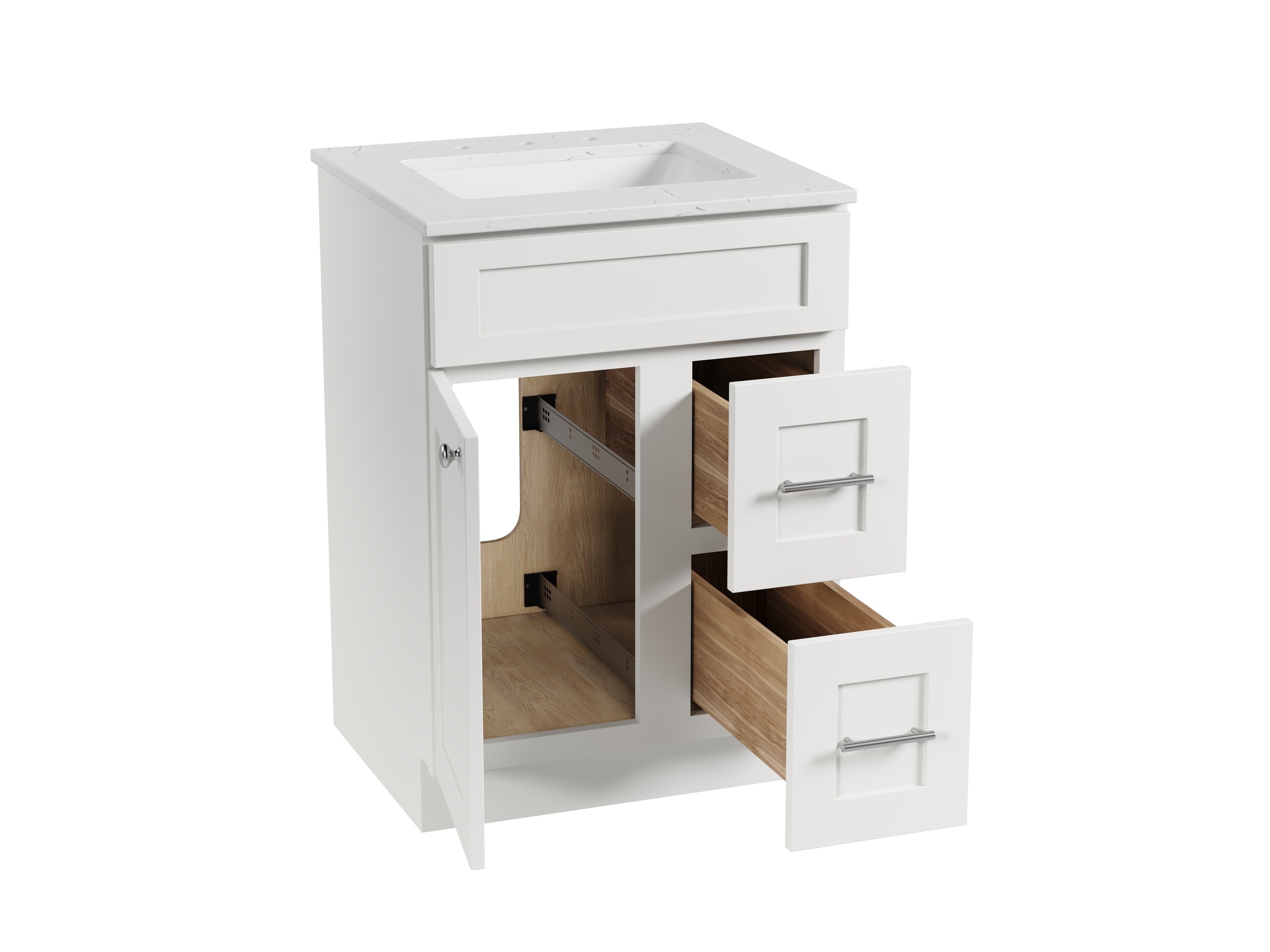 Disar 24" drawer Right White Bathroom Vanity Sink with Quartz Top
