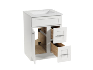 Disar 24" drawer Right White Bathroom Vanity Sink with Quartz Top