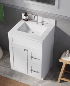 Disar 24" drawer Right White Bathroom Vanity Sink with Quartz Top
