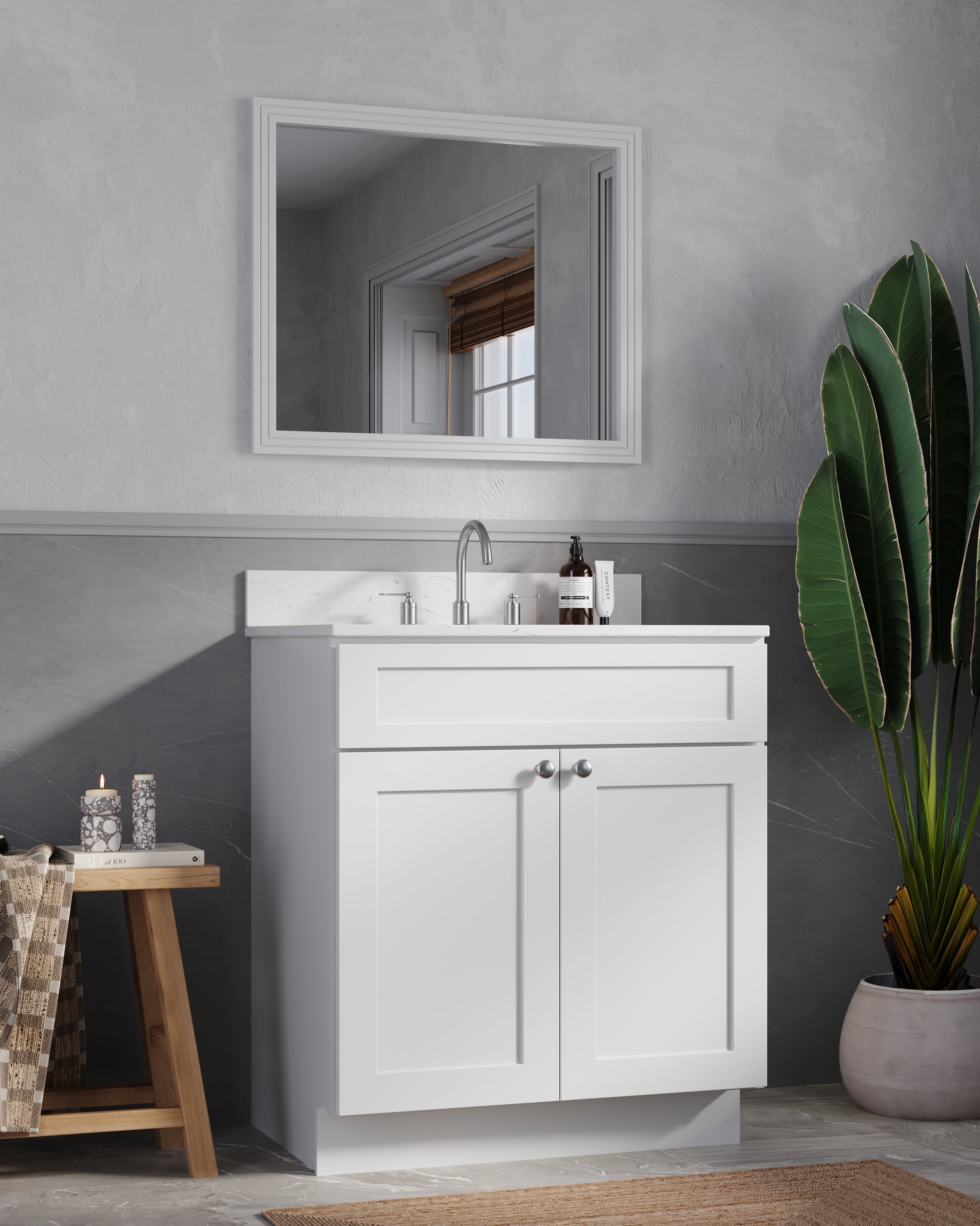 Disar 30 Inch Bathroom Vanity White Single Sink