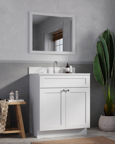 [color:White] 30 Inch Bathroom Vanity White Single Sink - front view